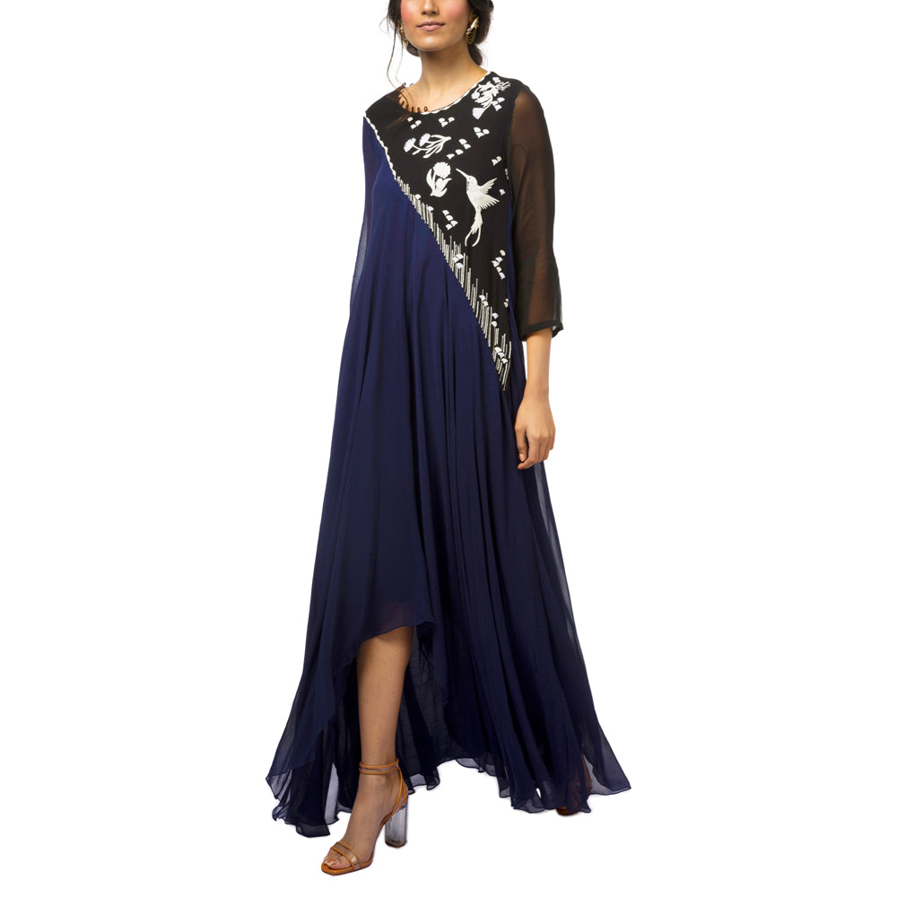 Asymmetrical Embroidered Panel Dress