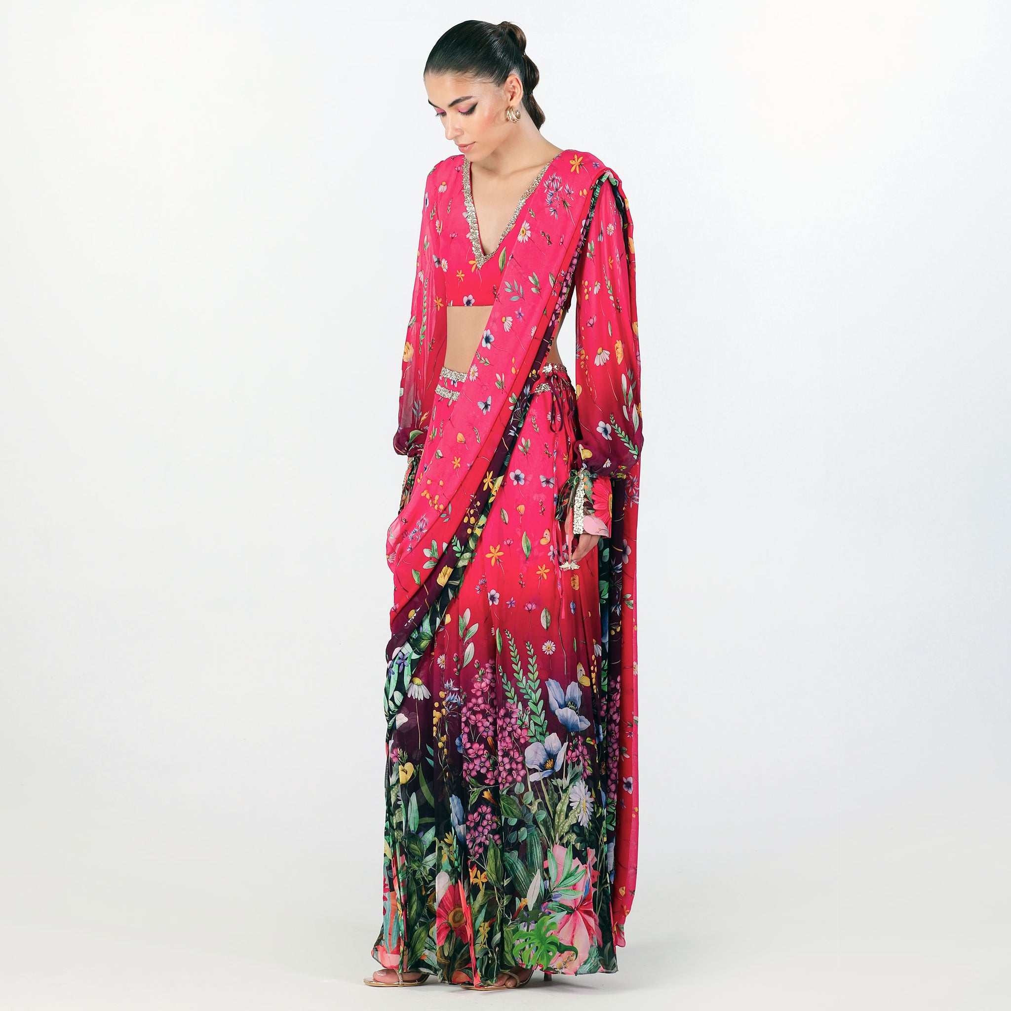Embroidered Pre-draped Sari Gown