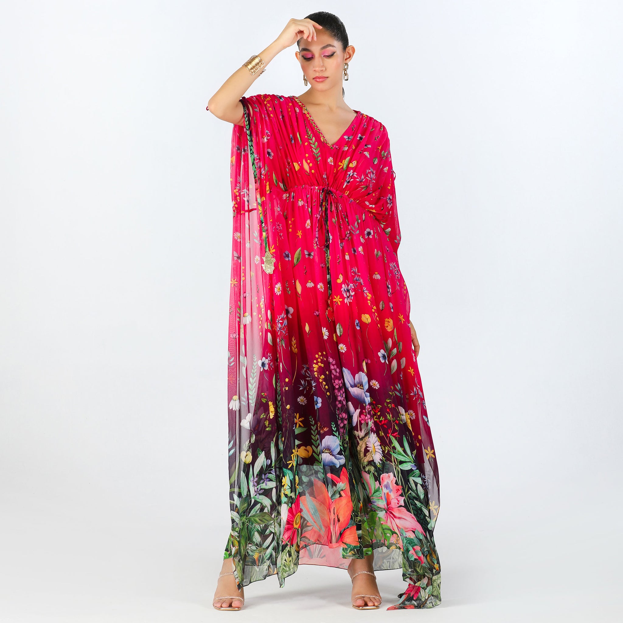 Embroidered Kaftan with drawstring detail