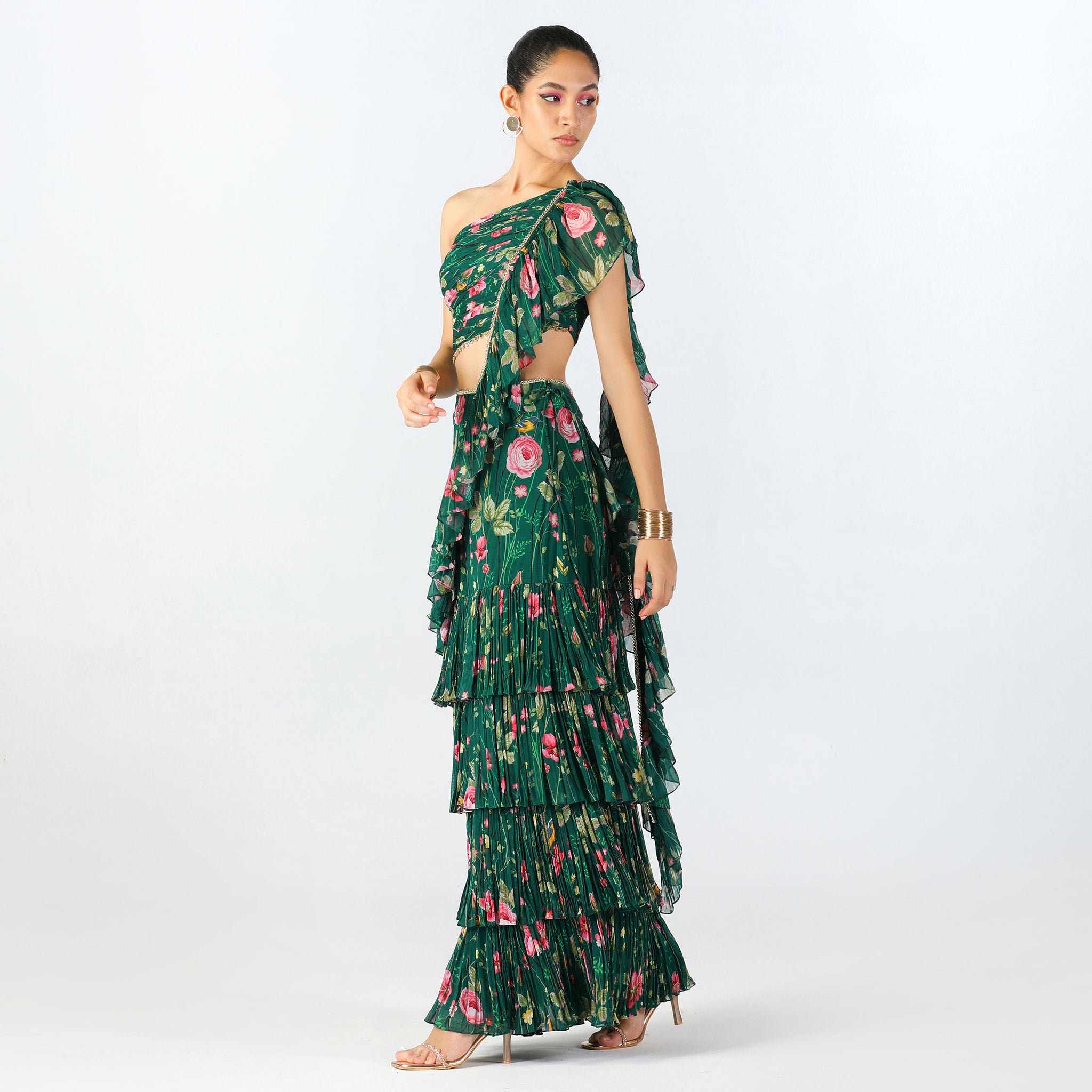 Embroidered Pre-draped Sari Gown