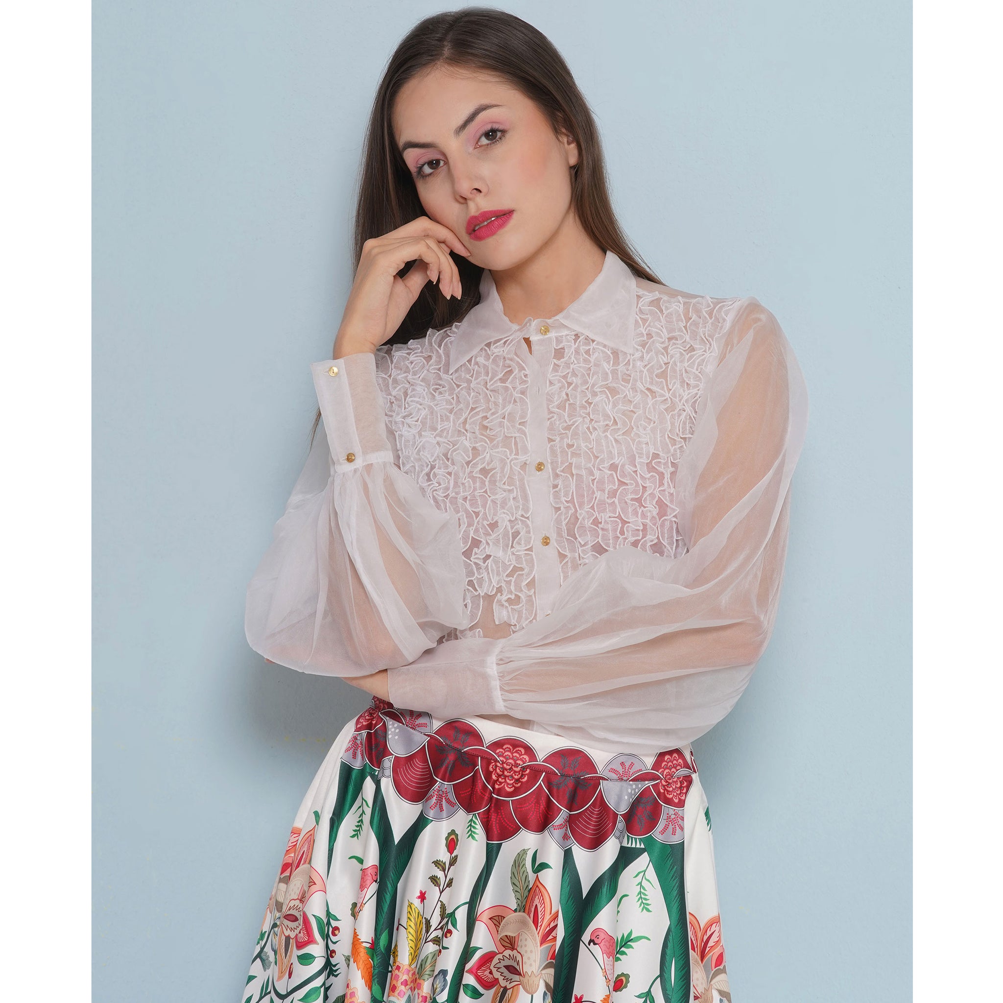 Rouched Organza Shirt