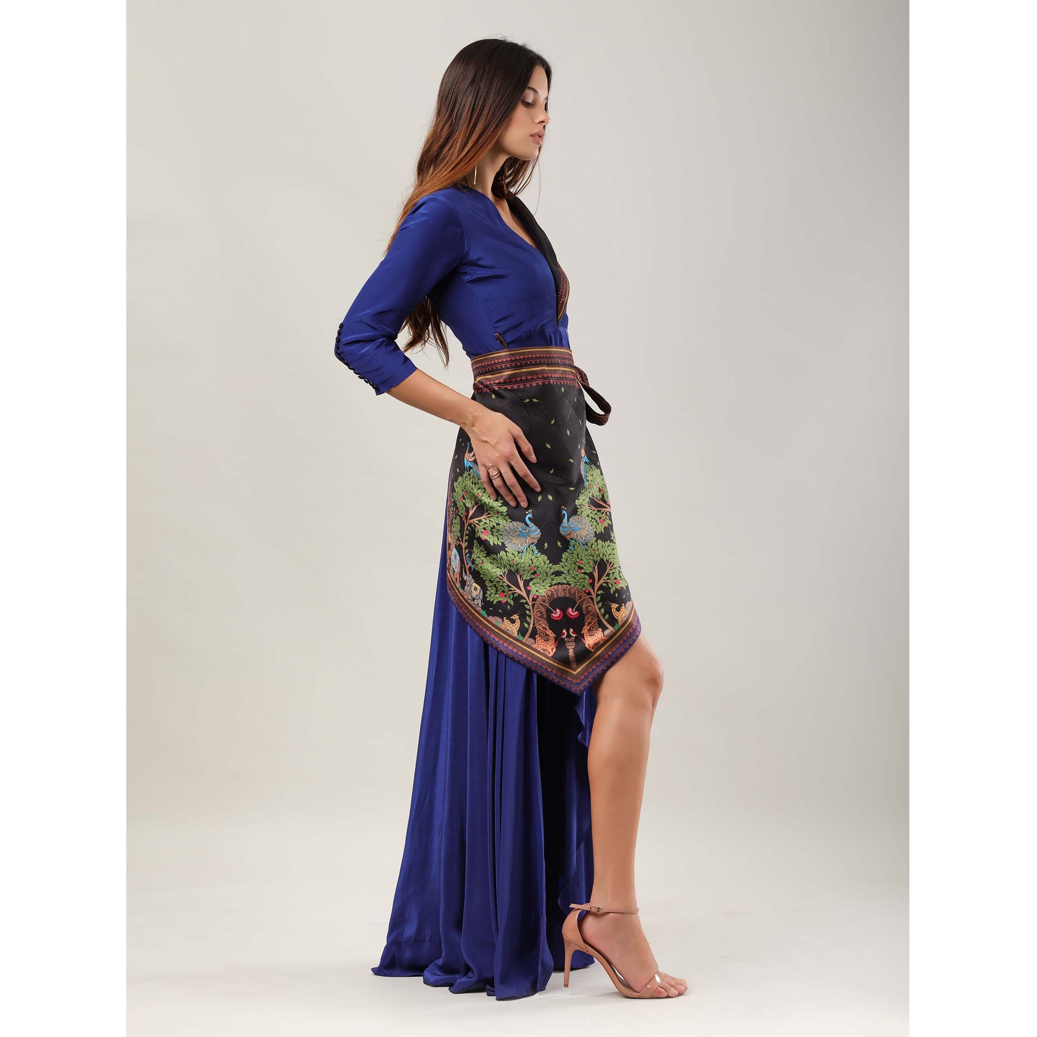 Asymmetrical Maxi Dress with Belt