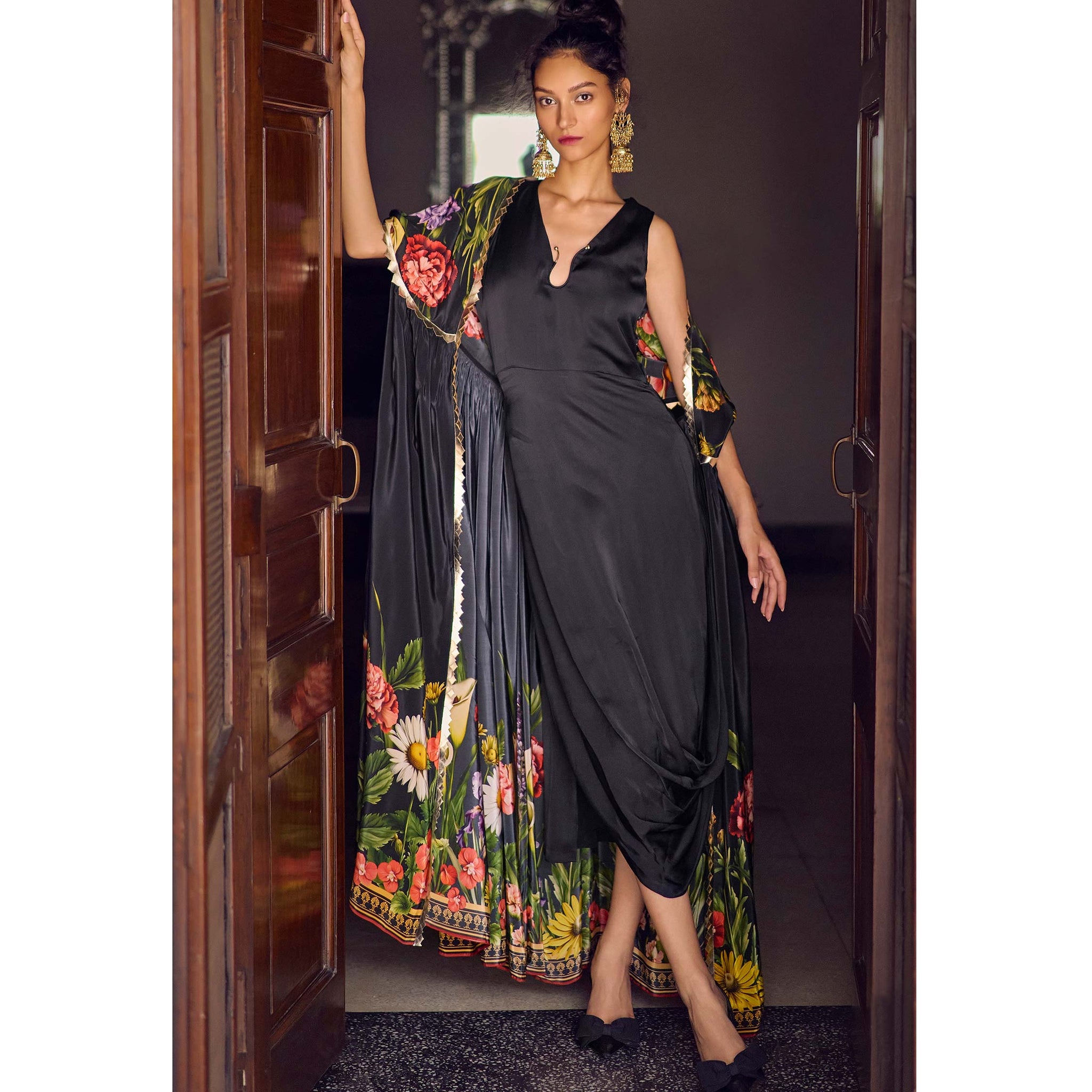 Embroidered Cape Jacket and Draped Dress