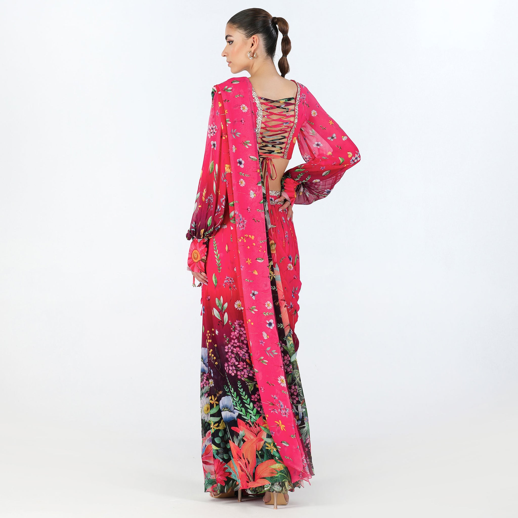 Embroidered Pre-draped Sari Gown