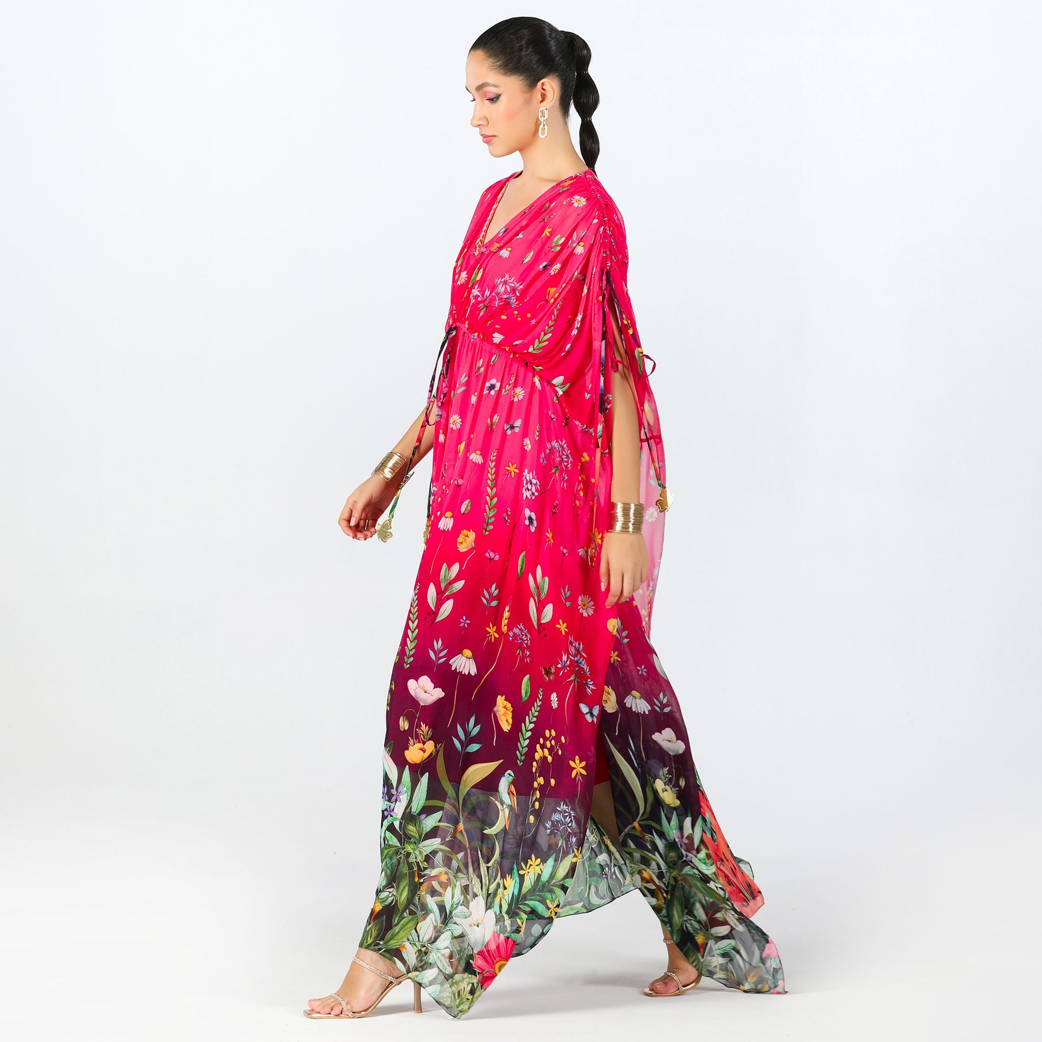 Embroidered Kaftan with drawstring detail