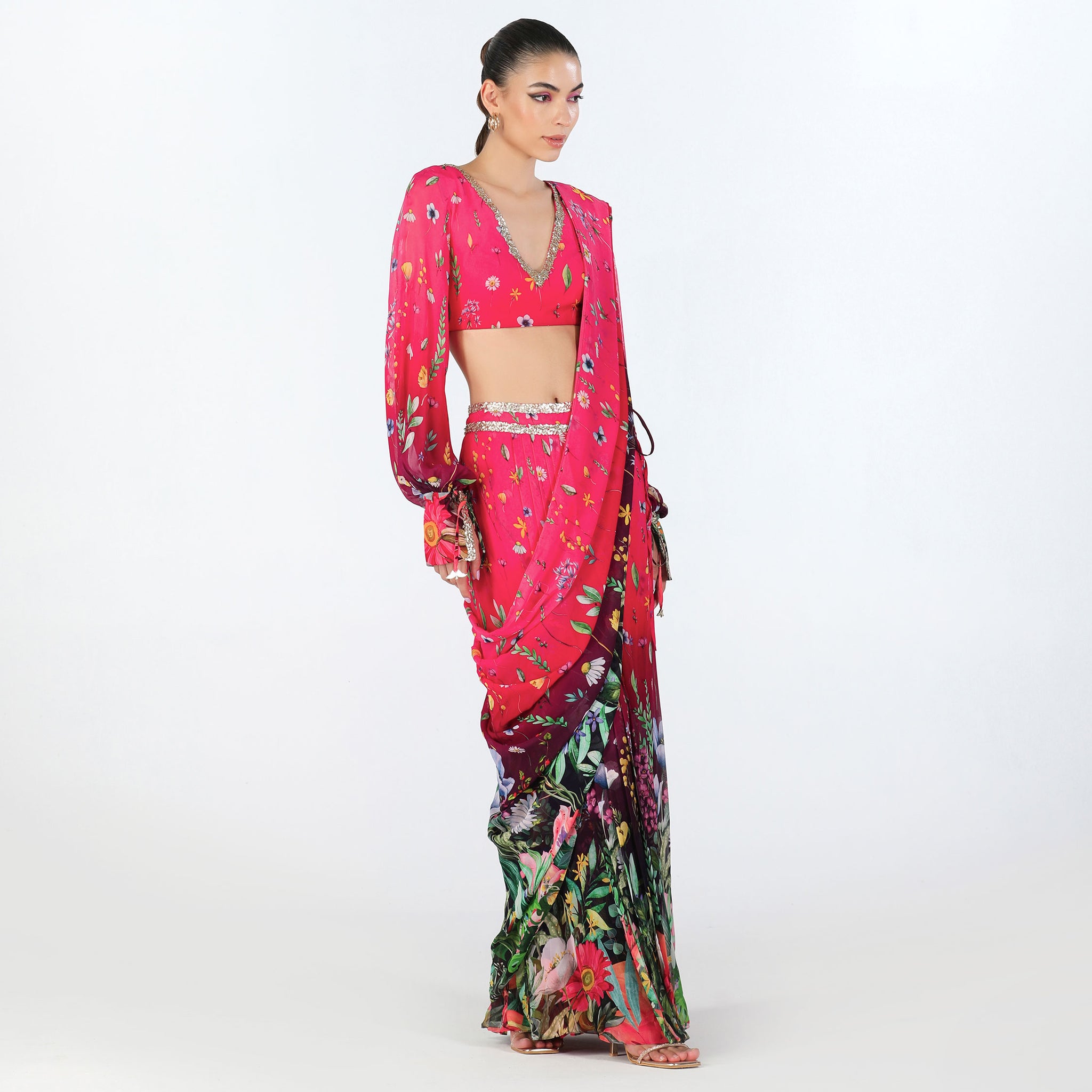 Embroidered Pre-draped Sari Gown