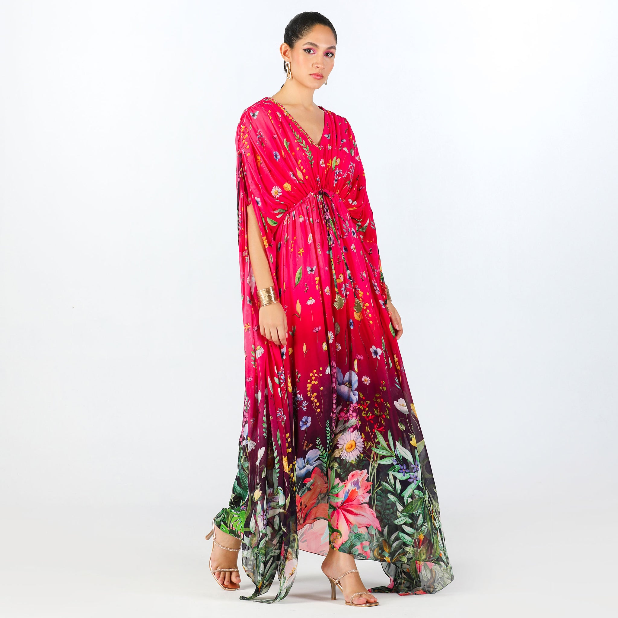 Embroidered Kaftan with drawstring detail