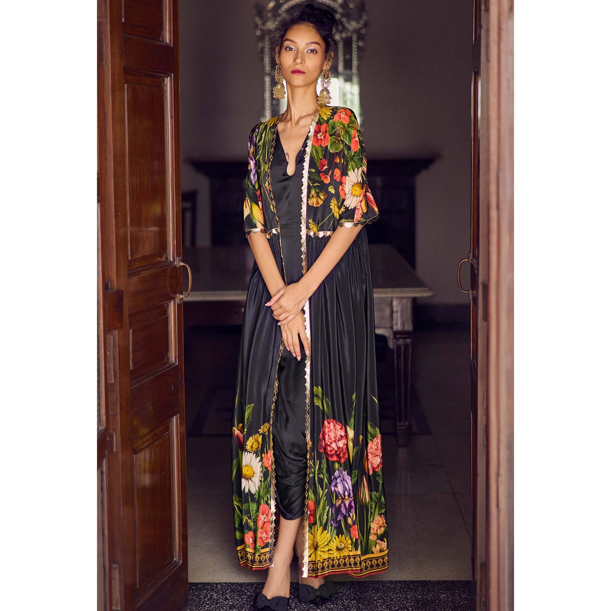 Embroidered Cape Jacket and Draped Dress