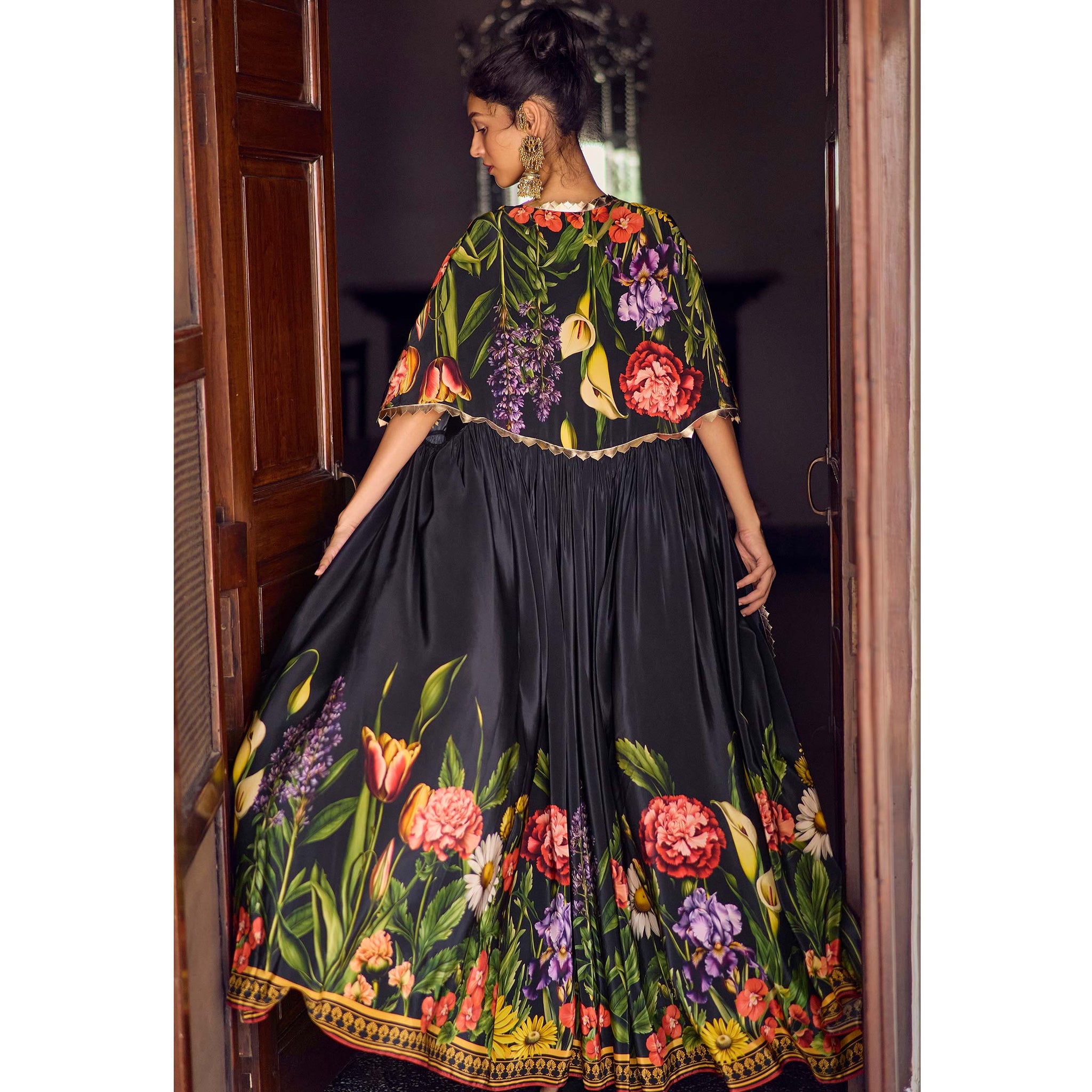 Embroidered Cape Jacket and Draped Dress