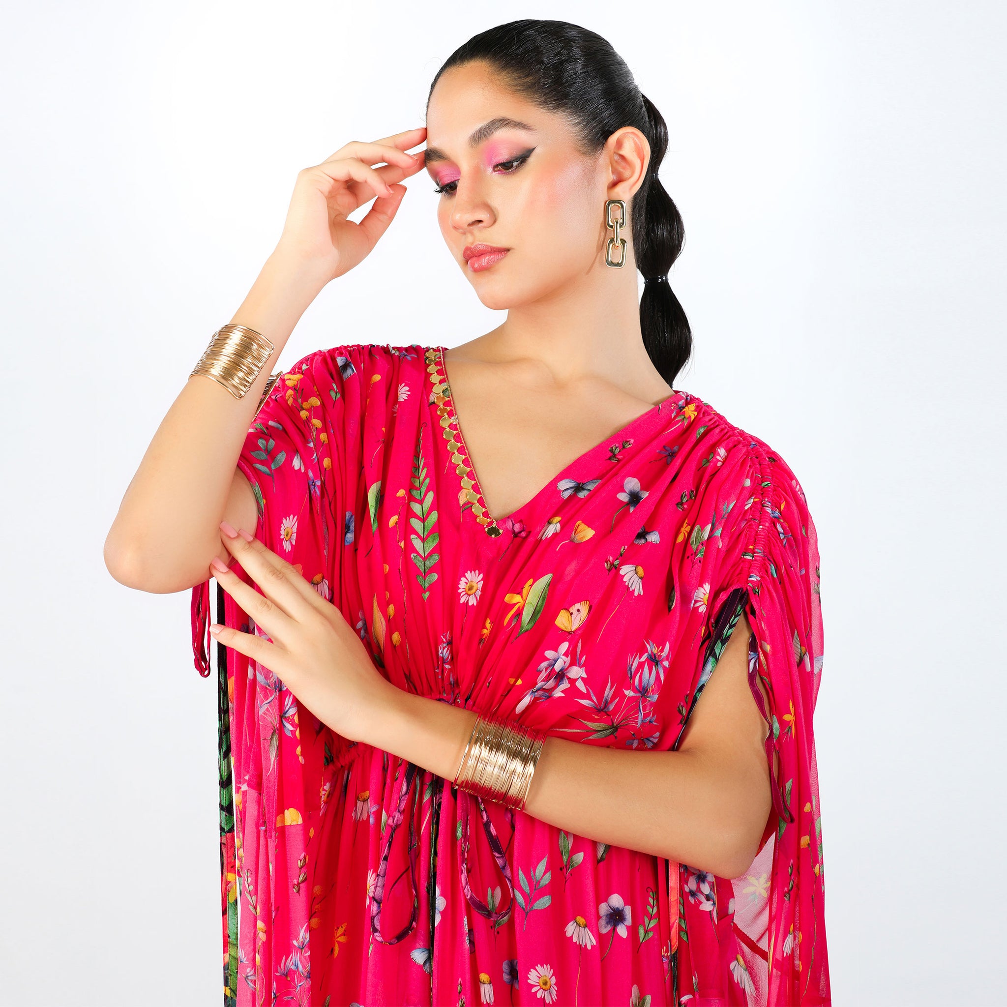 Embroidered Kaftan with drawstring detail