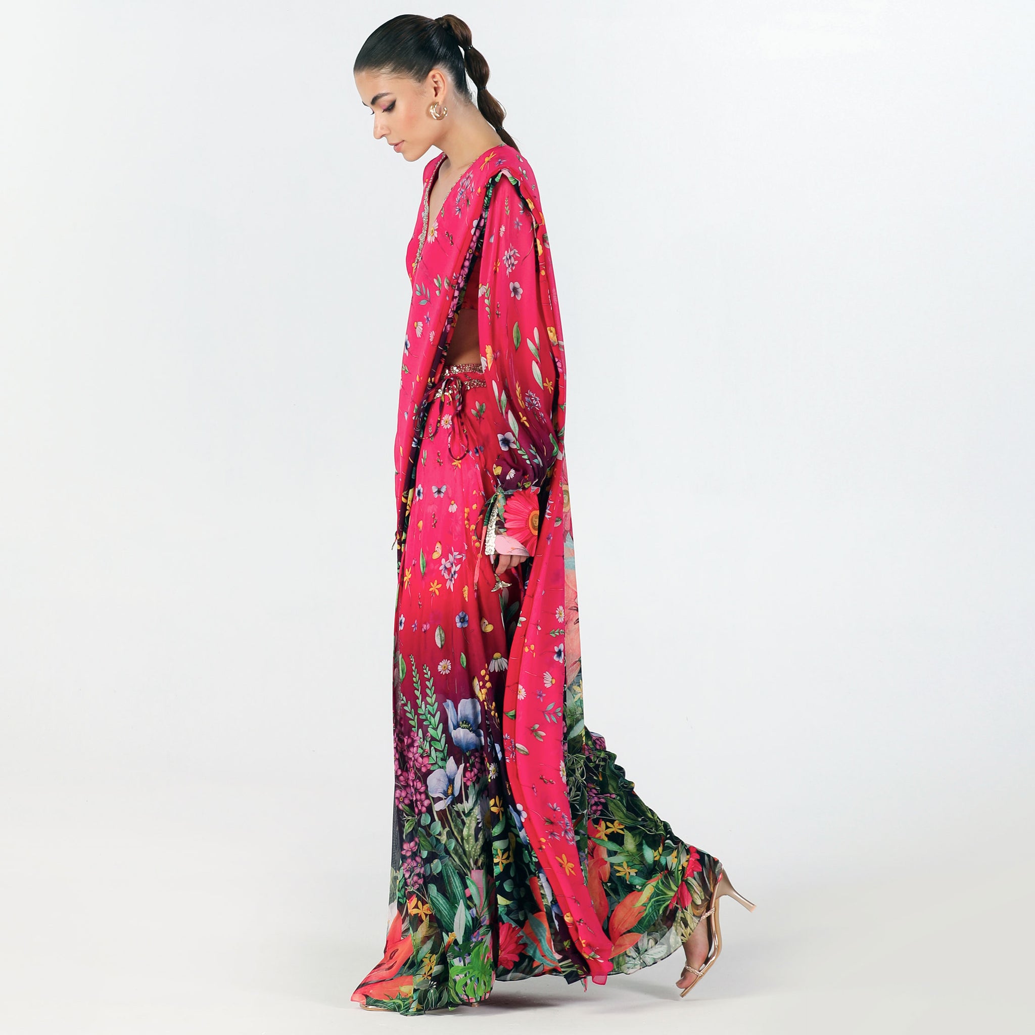 Embroidered Pre-draped Sari Gown