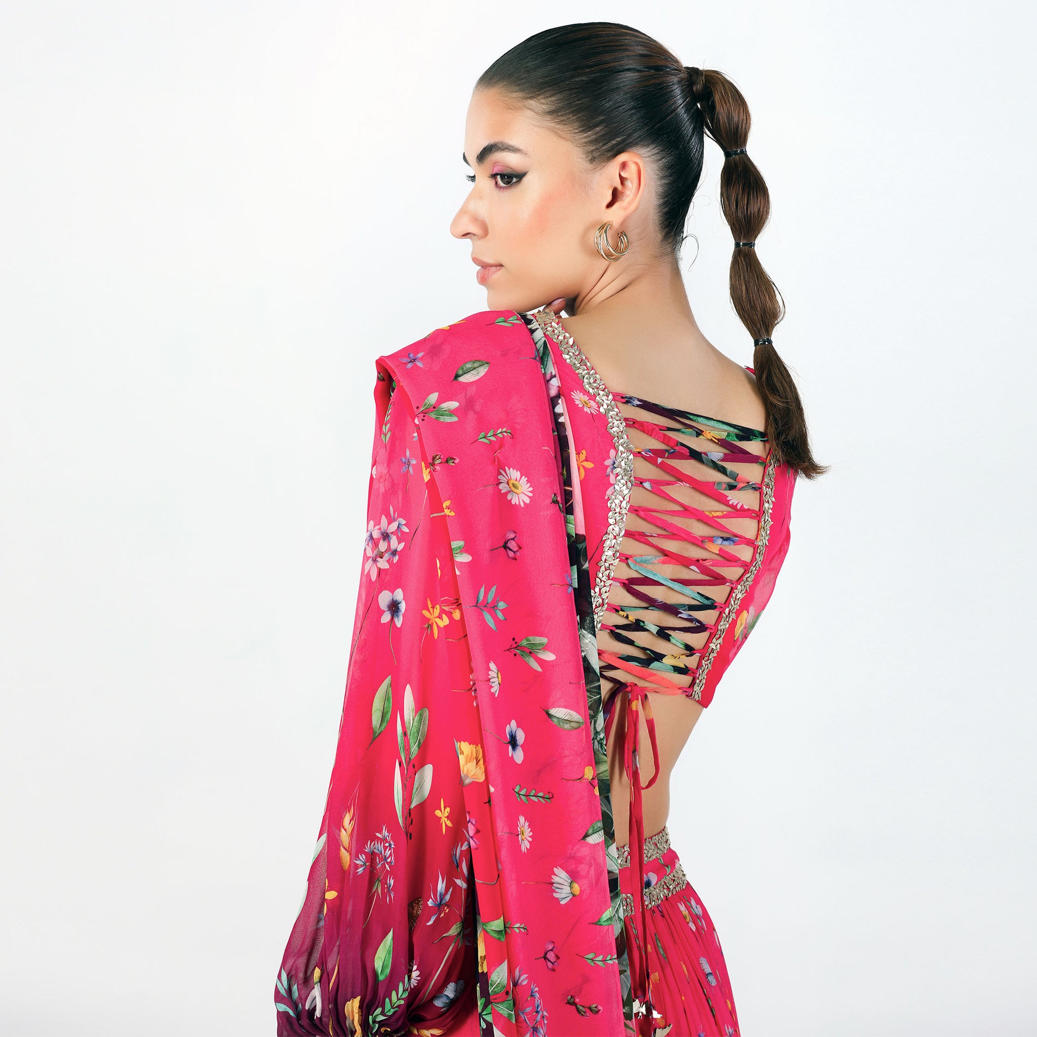 Embroidered Pre-draped Sari Gown
