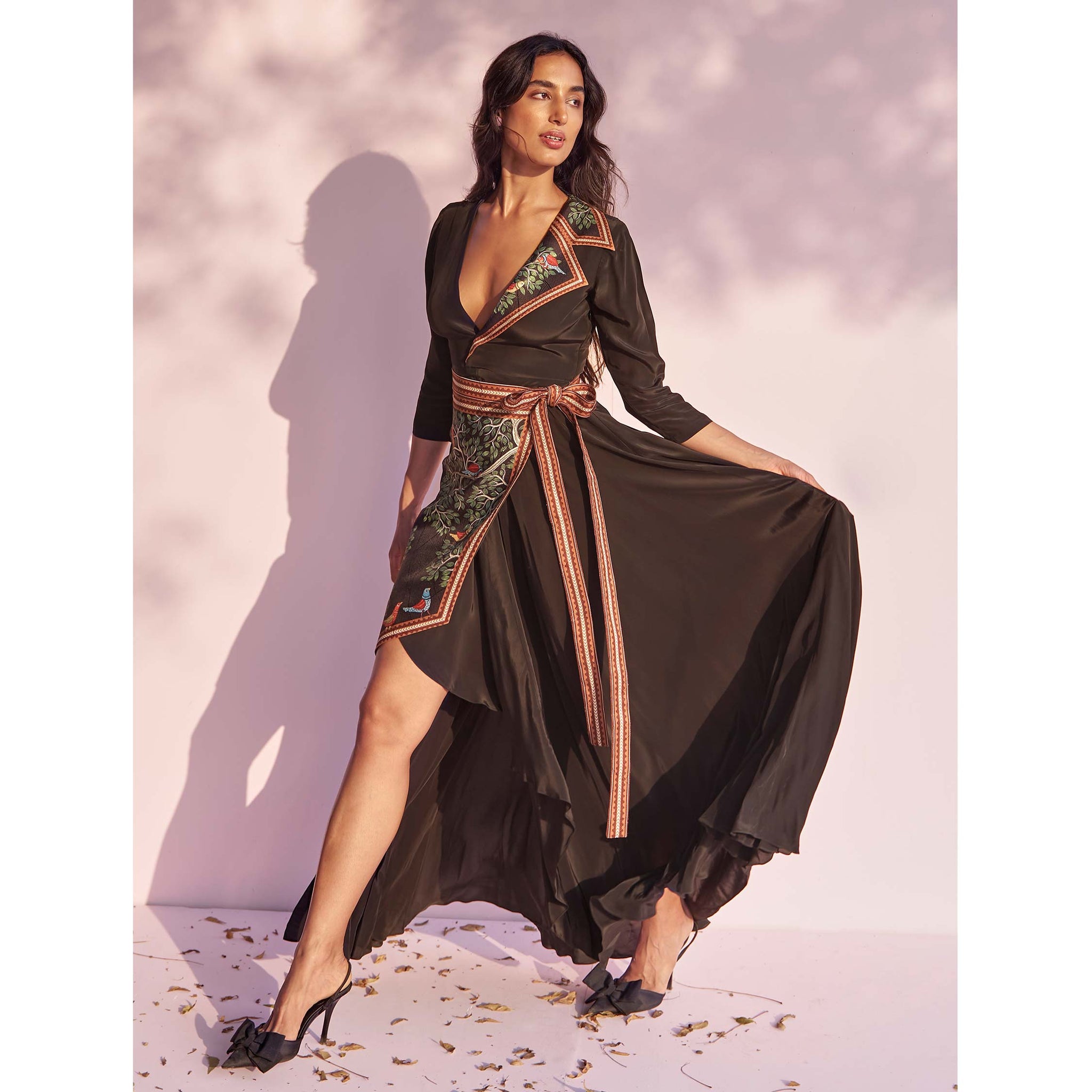 Asymmetrical Maxi Dress with Belt