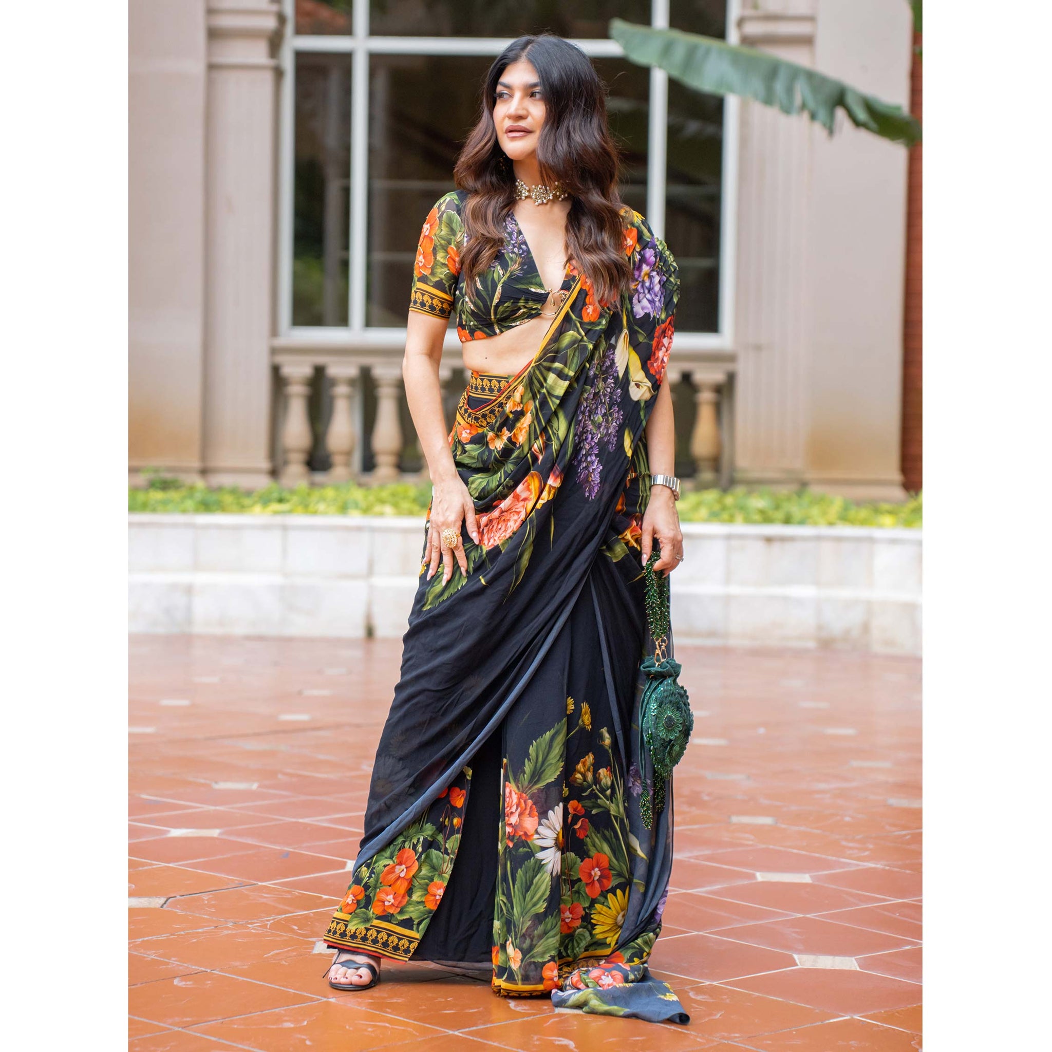 Embroidered Pre- Draped Sari