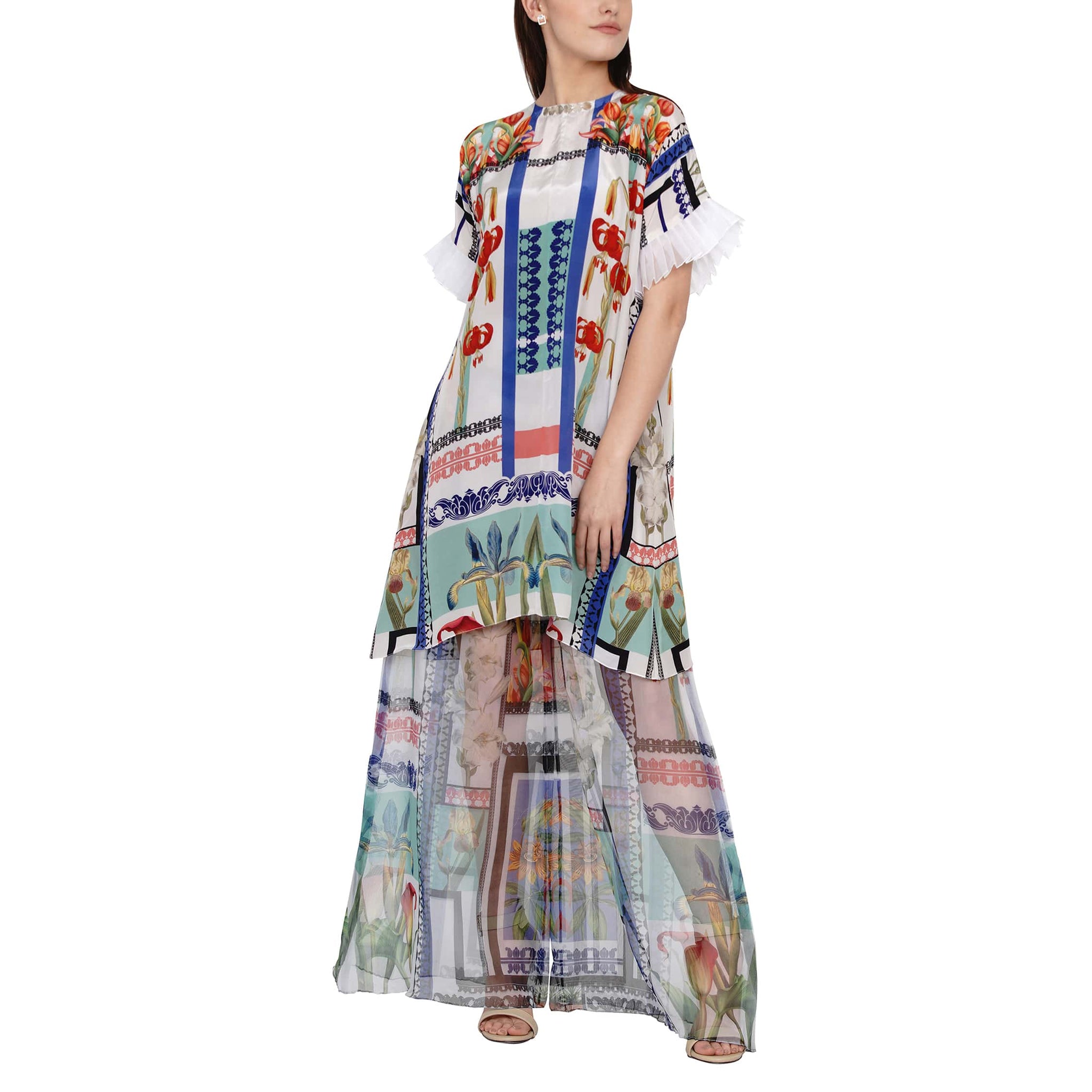 Printed Organza Flared Pants