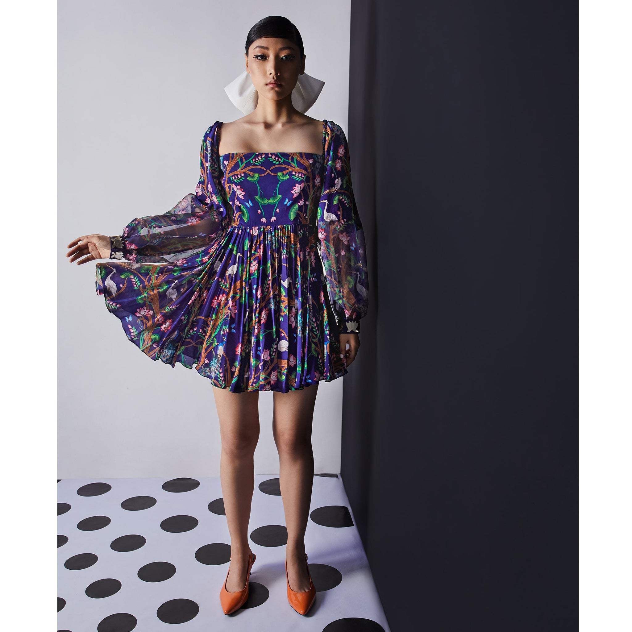 Embroidered Pleated Dress
