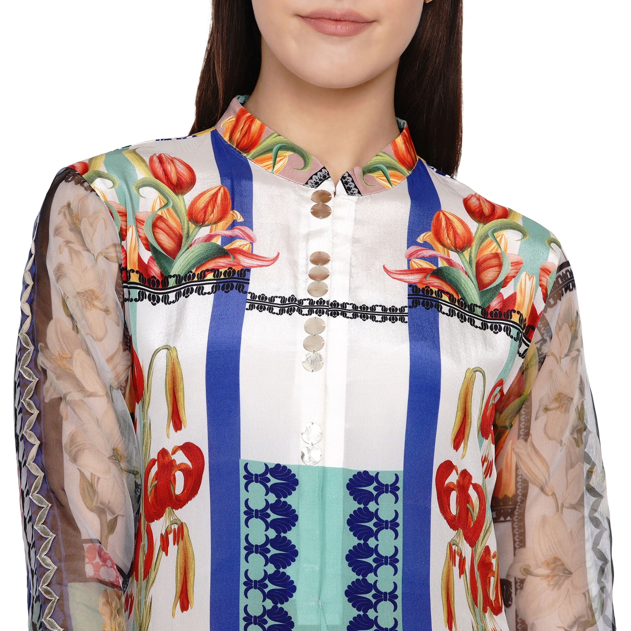 Embroidered Tunic with Organza Sleeves