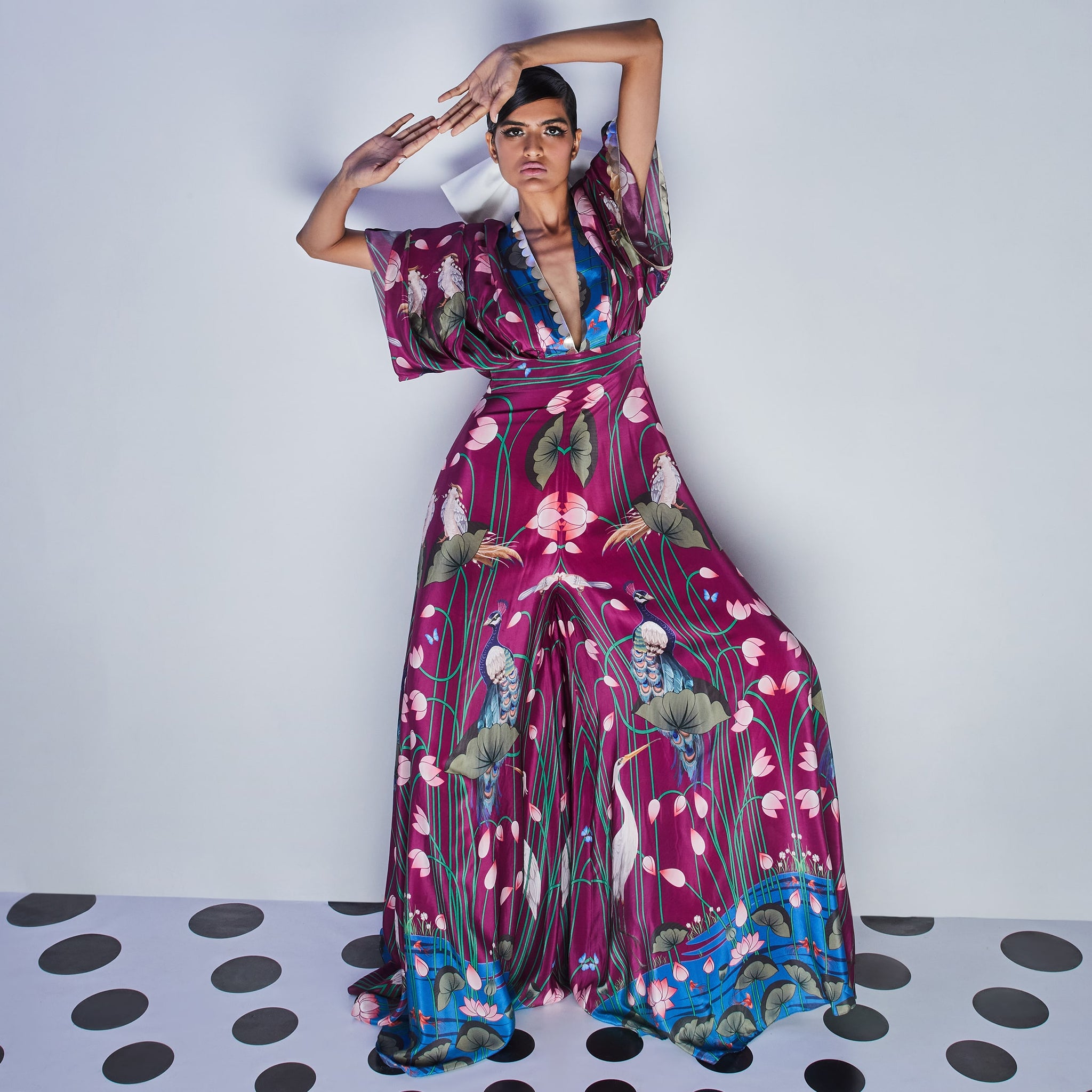 Embroidered Draped Jumpsuit