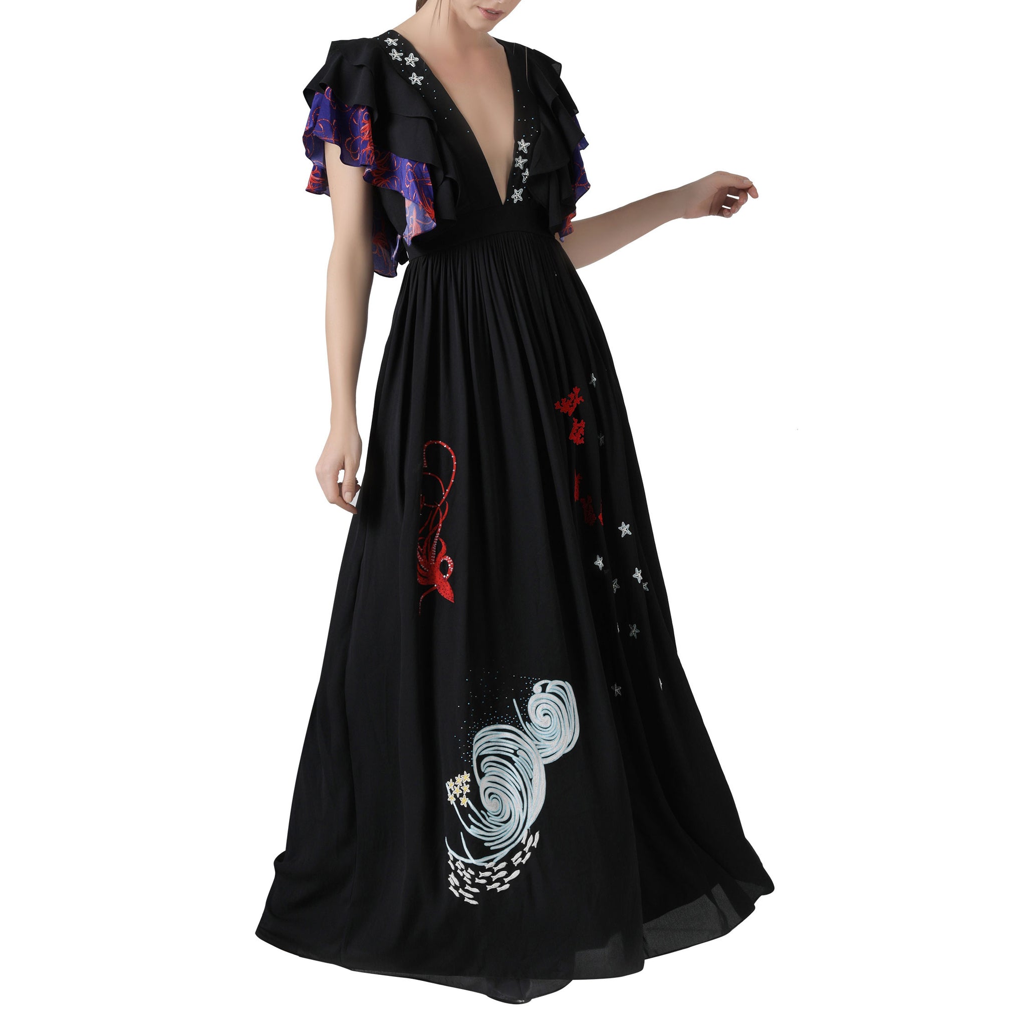 Embroidered Ruffled Dress