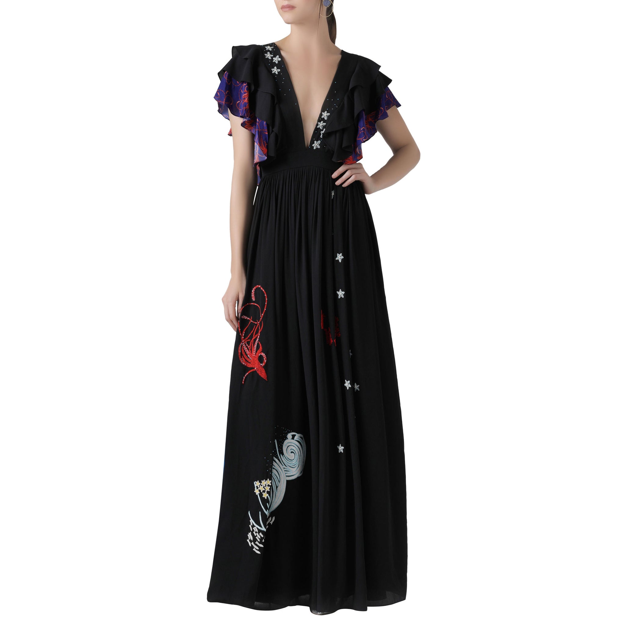 Embroidered Ruffled Dress