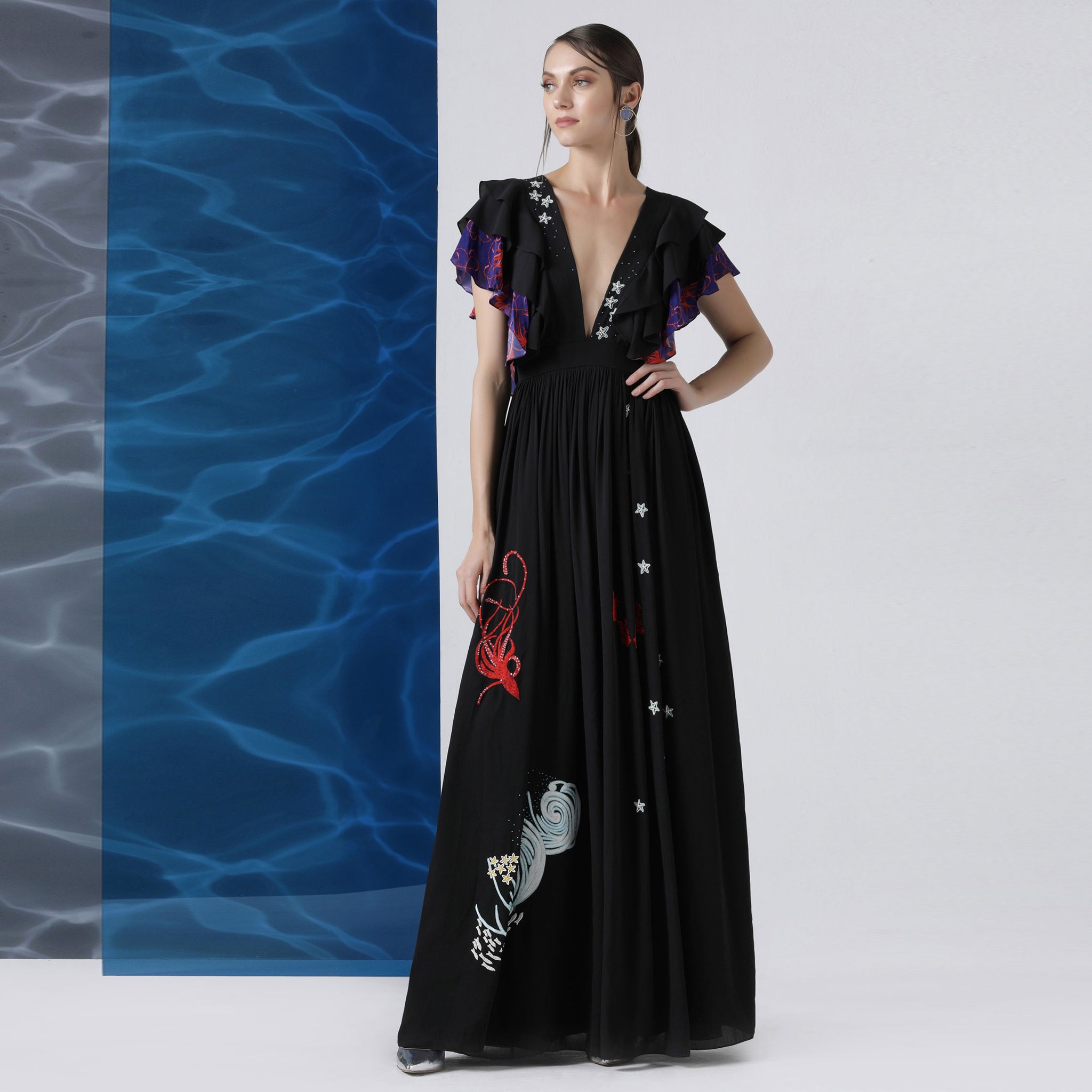 Embroidered Ruffled Dress
