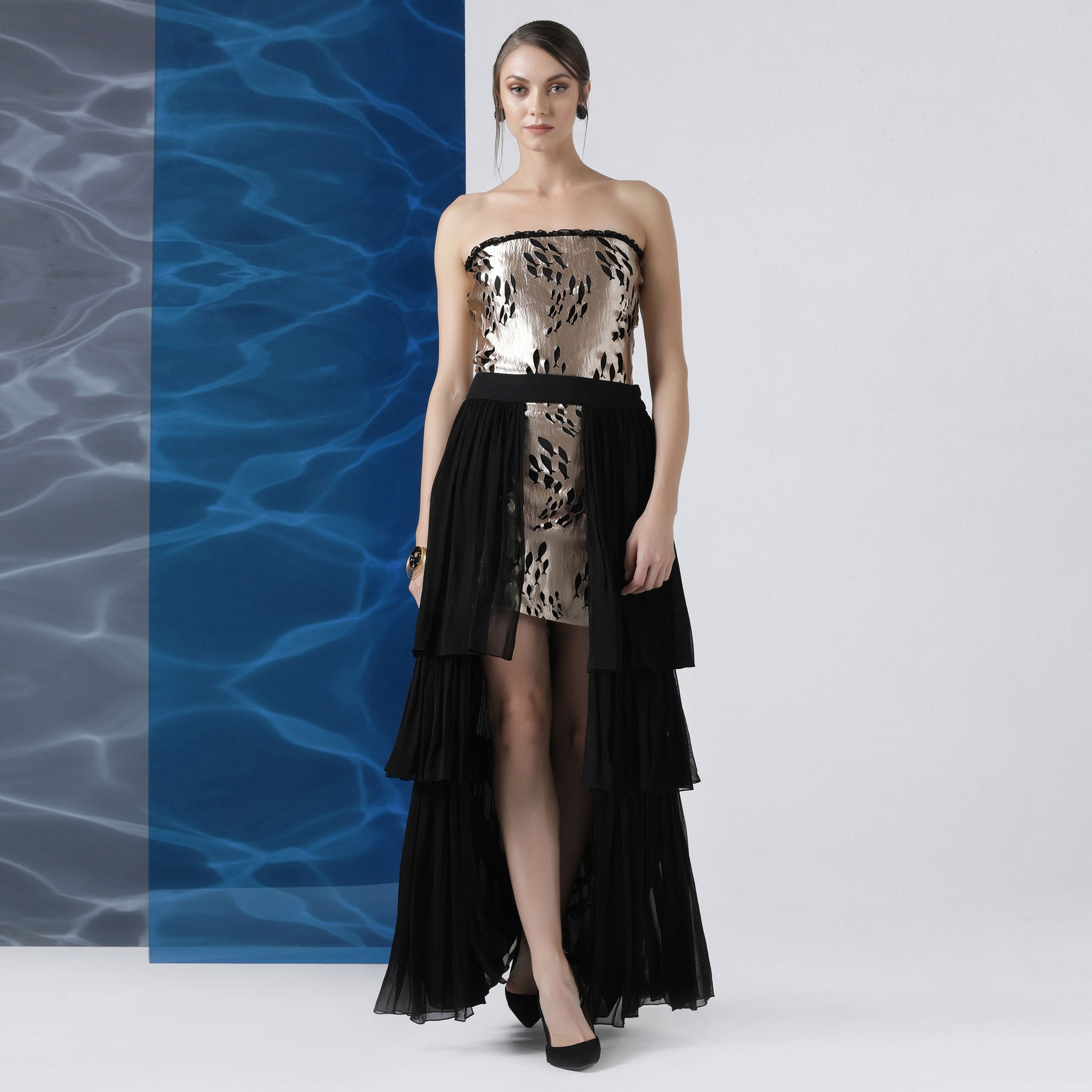 Cutwork Dress with a Tiered Skirt