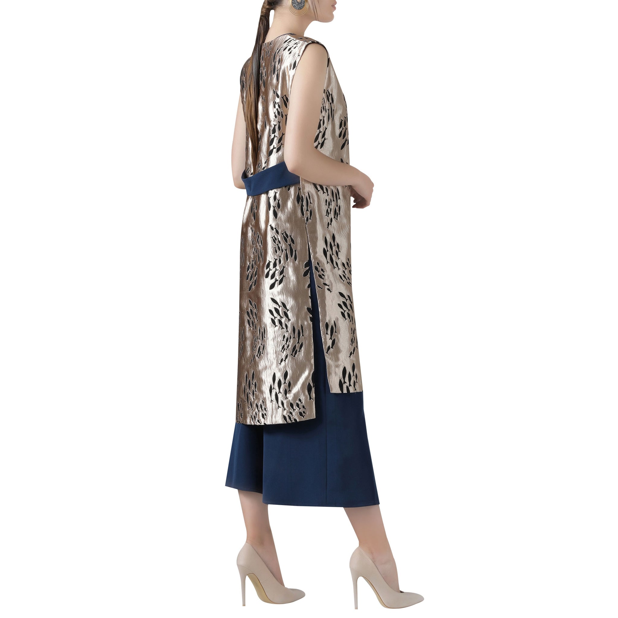 Cutwork Jacket with Crop top & Cullotte Set
