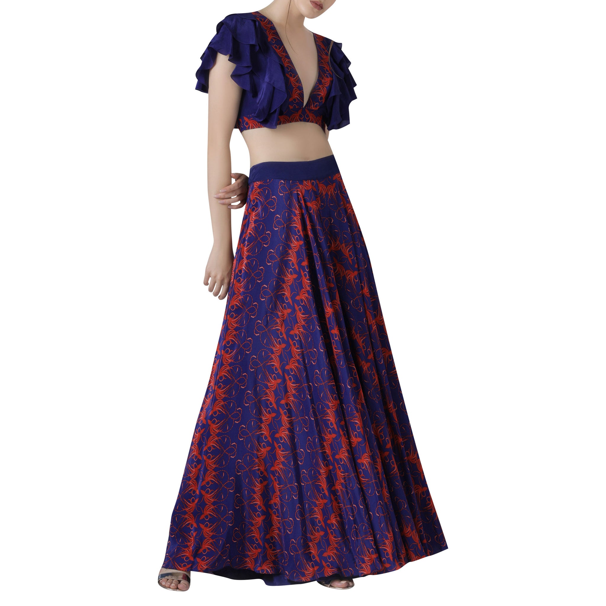 Ruffle Top with Printed Flared Pants