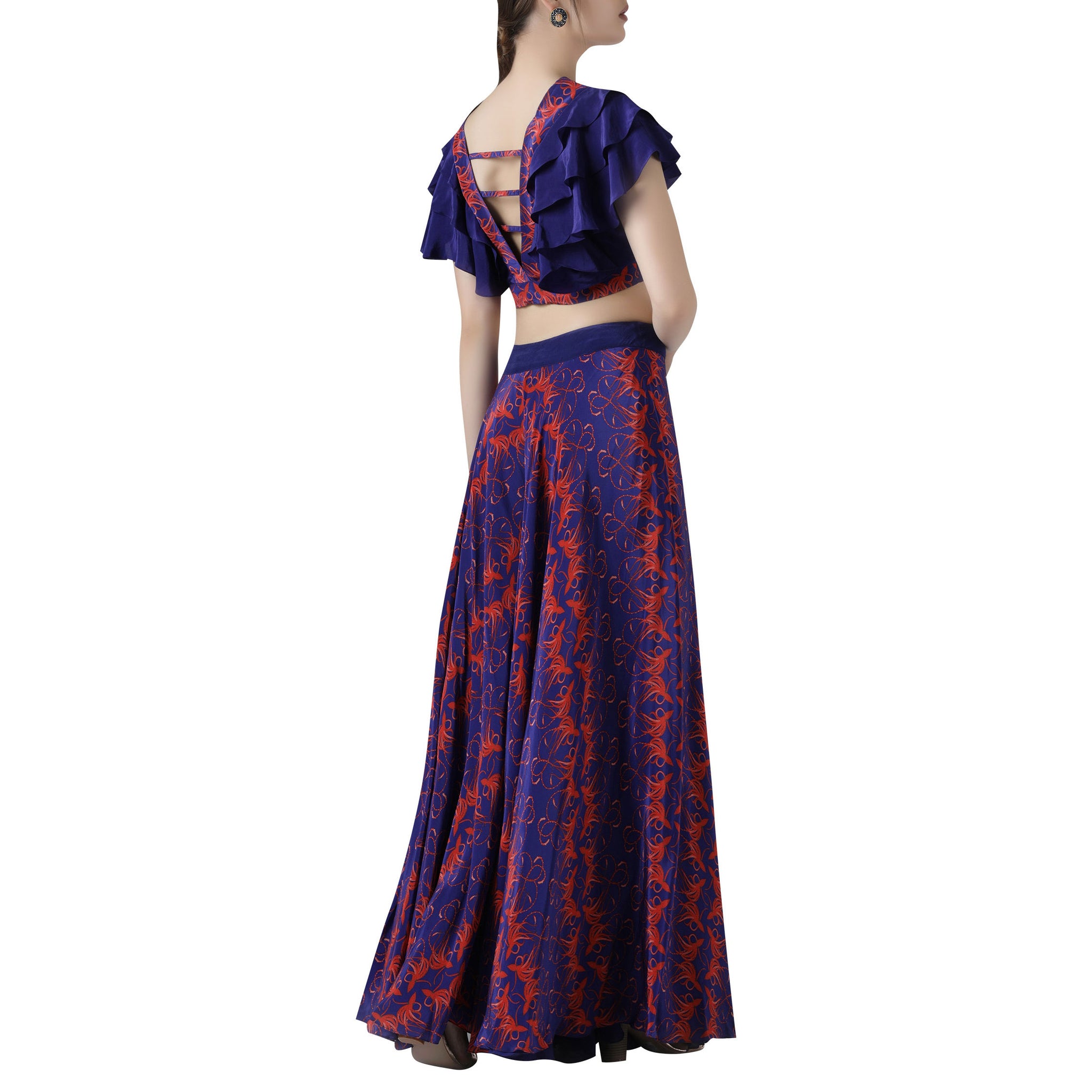 Ruffle Top with Printed Flared Pants