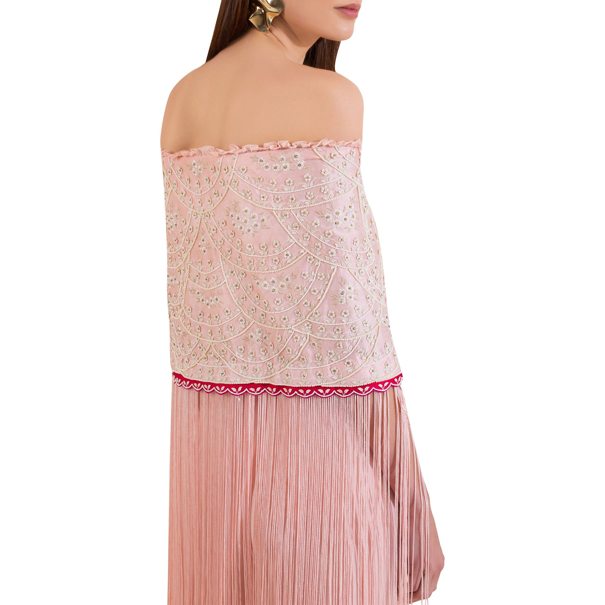 Embroidered Fringed Top with Layered Palazzos