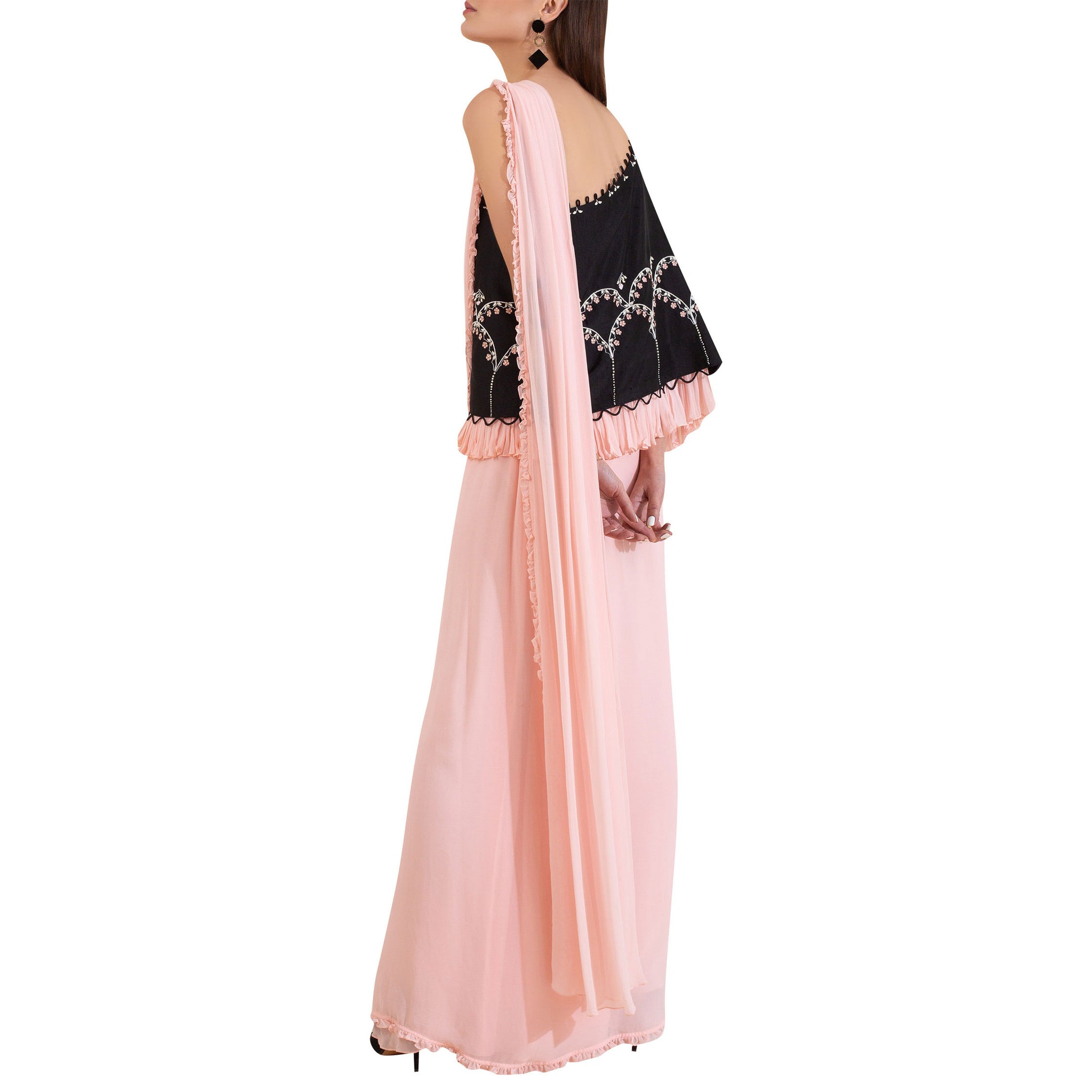 Embroidered Pre-Draped Cape Sari