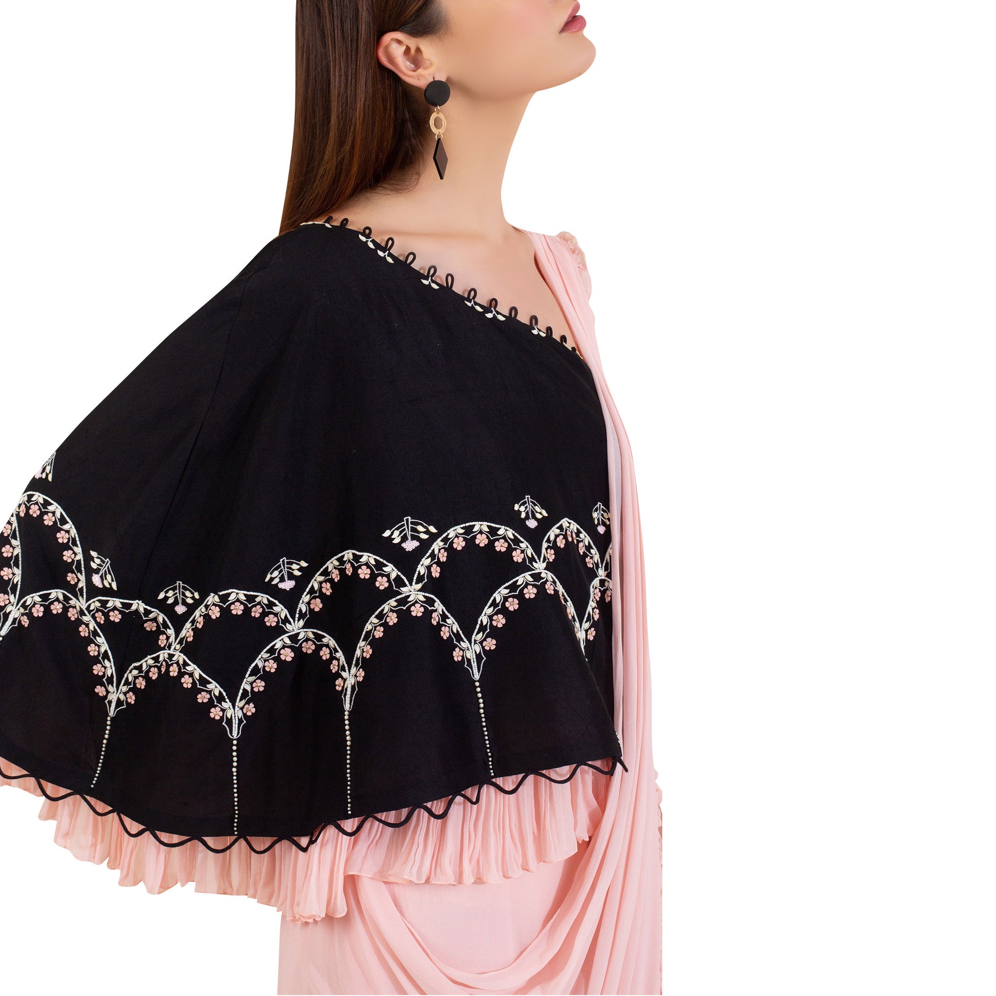 Embroidered Pre-Draped Cape Sari