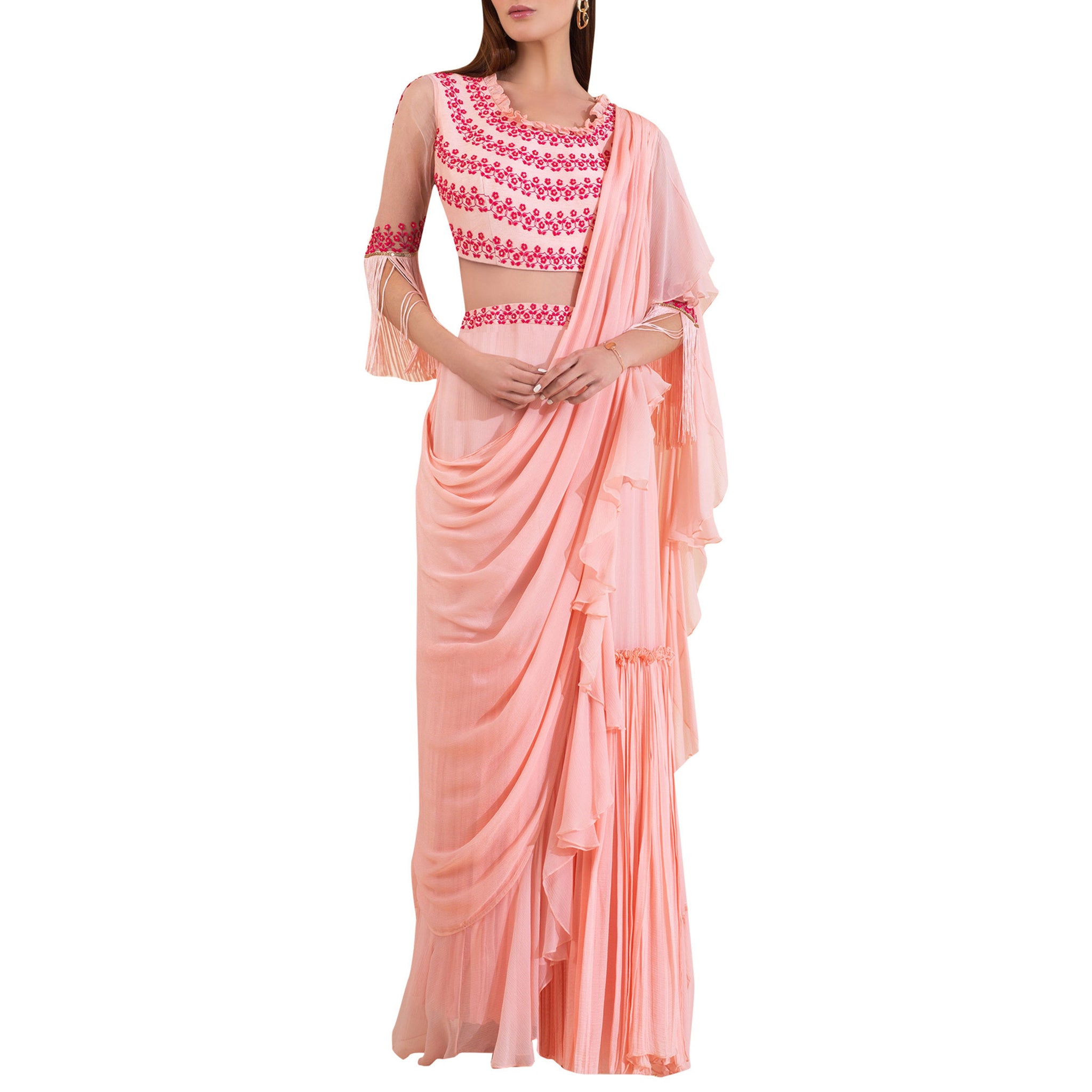 Embroidered Pre- Draped Sari Gown