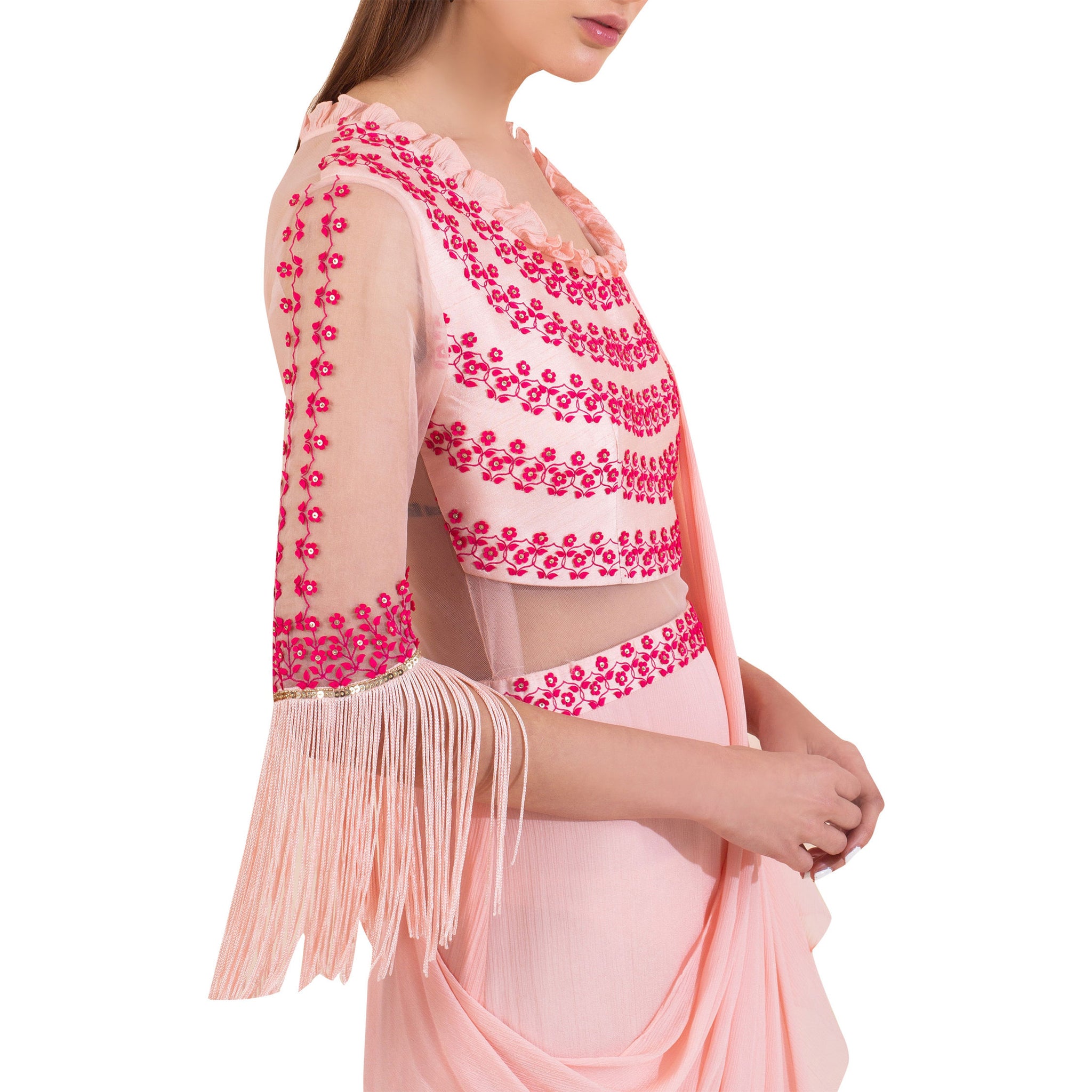 Embroidered Pre- Draped Sari Gown
