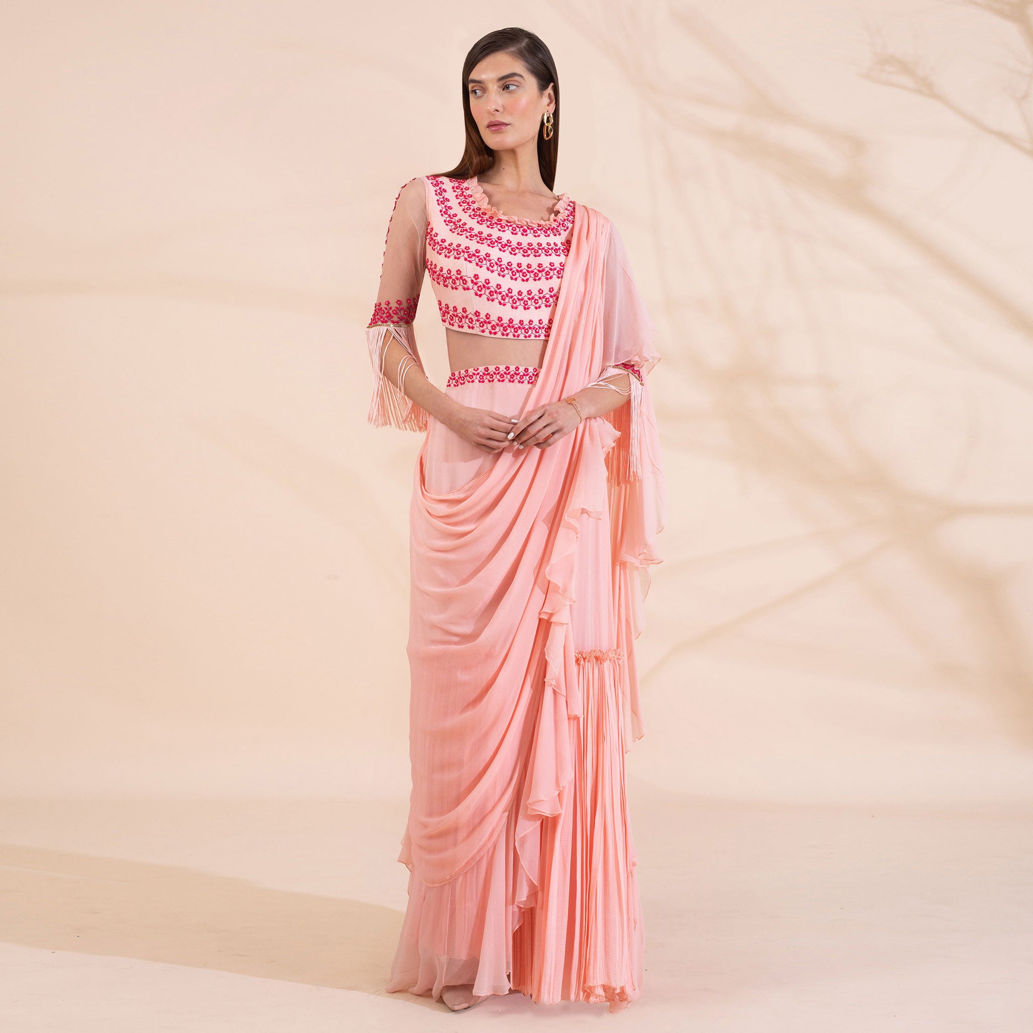 Embroidered Pre- Draped Sari Gown