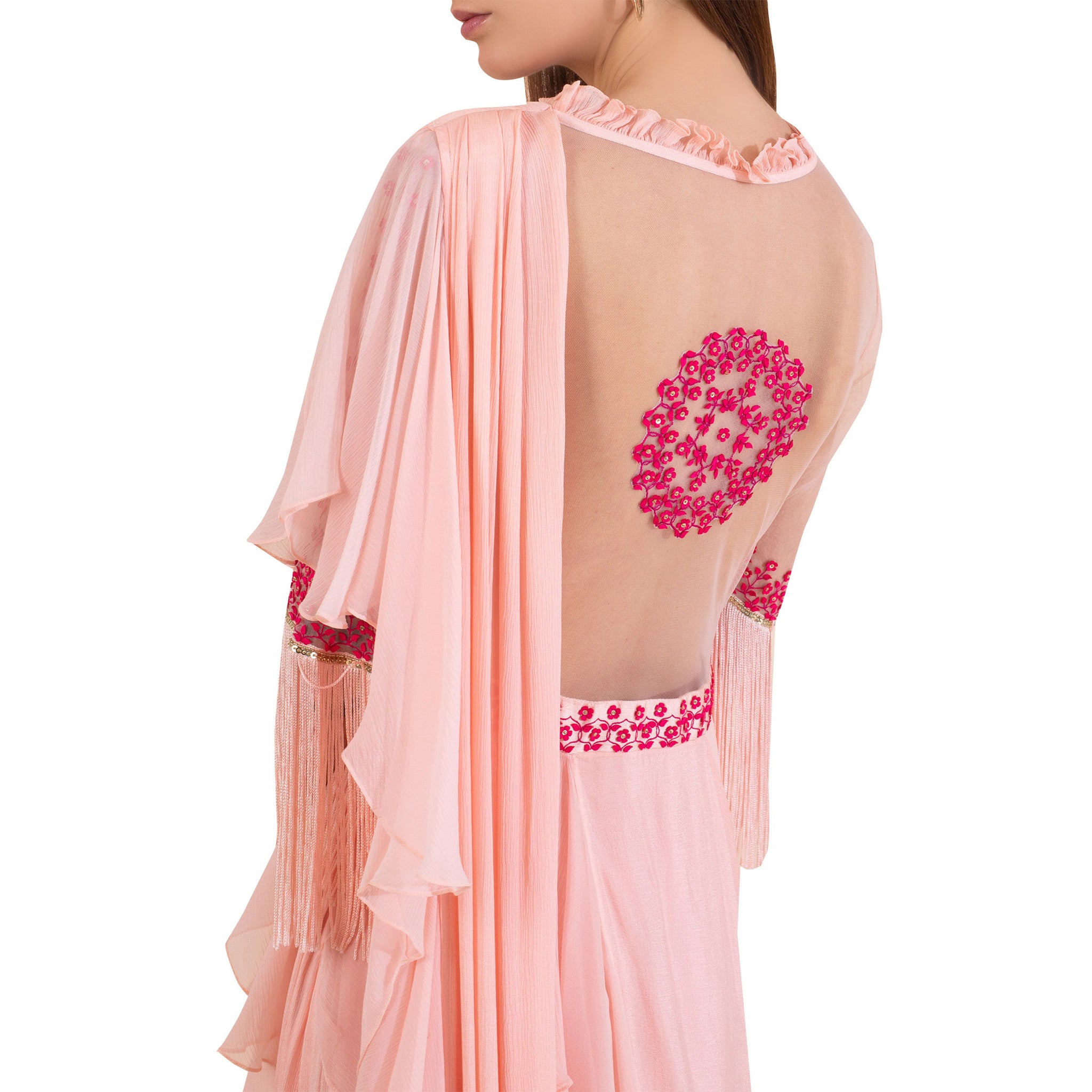 Embroidered Pre- Draped Sari Gown