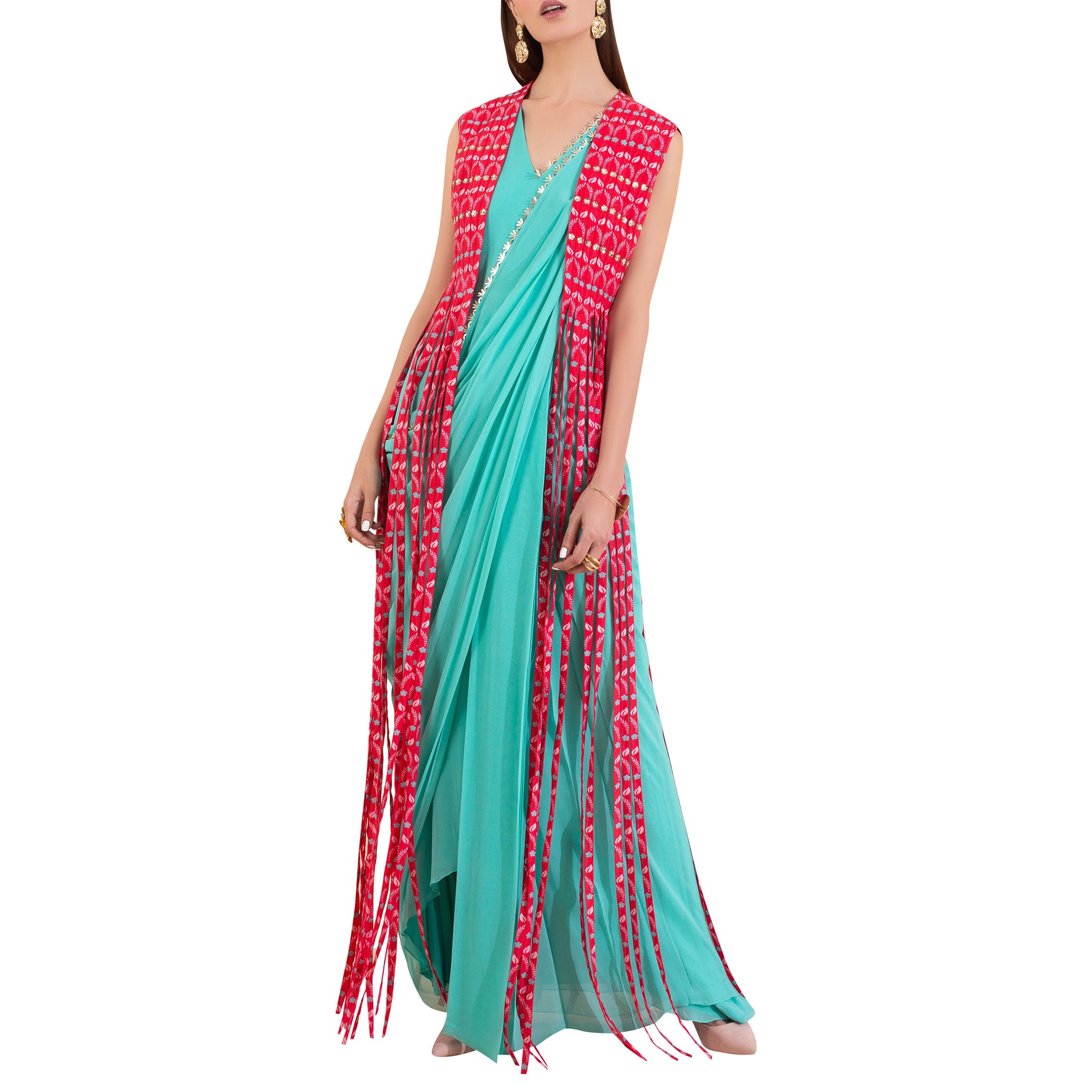 Pre Draped Sari with Fringed Jacket