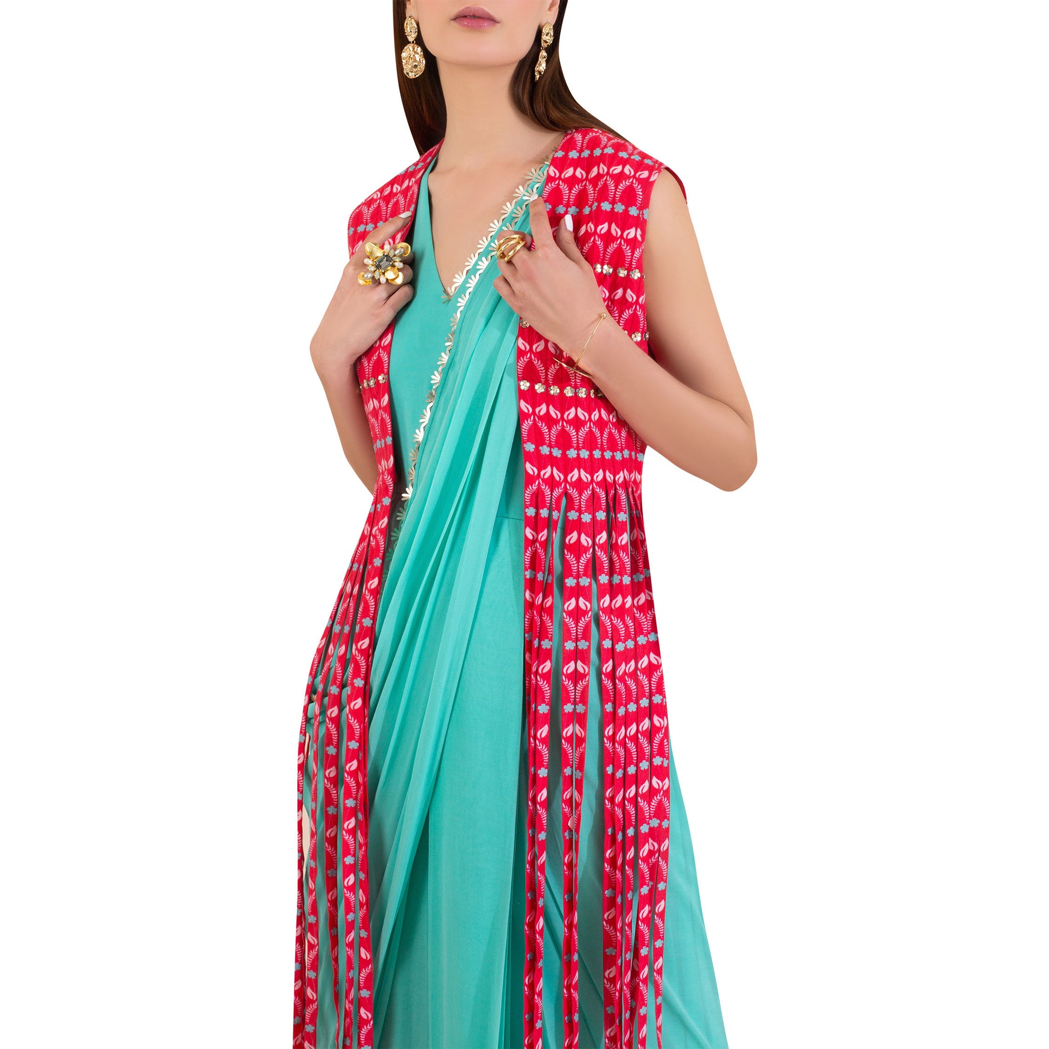 Pre Draped Sari with Fringed Jacket