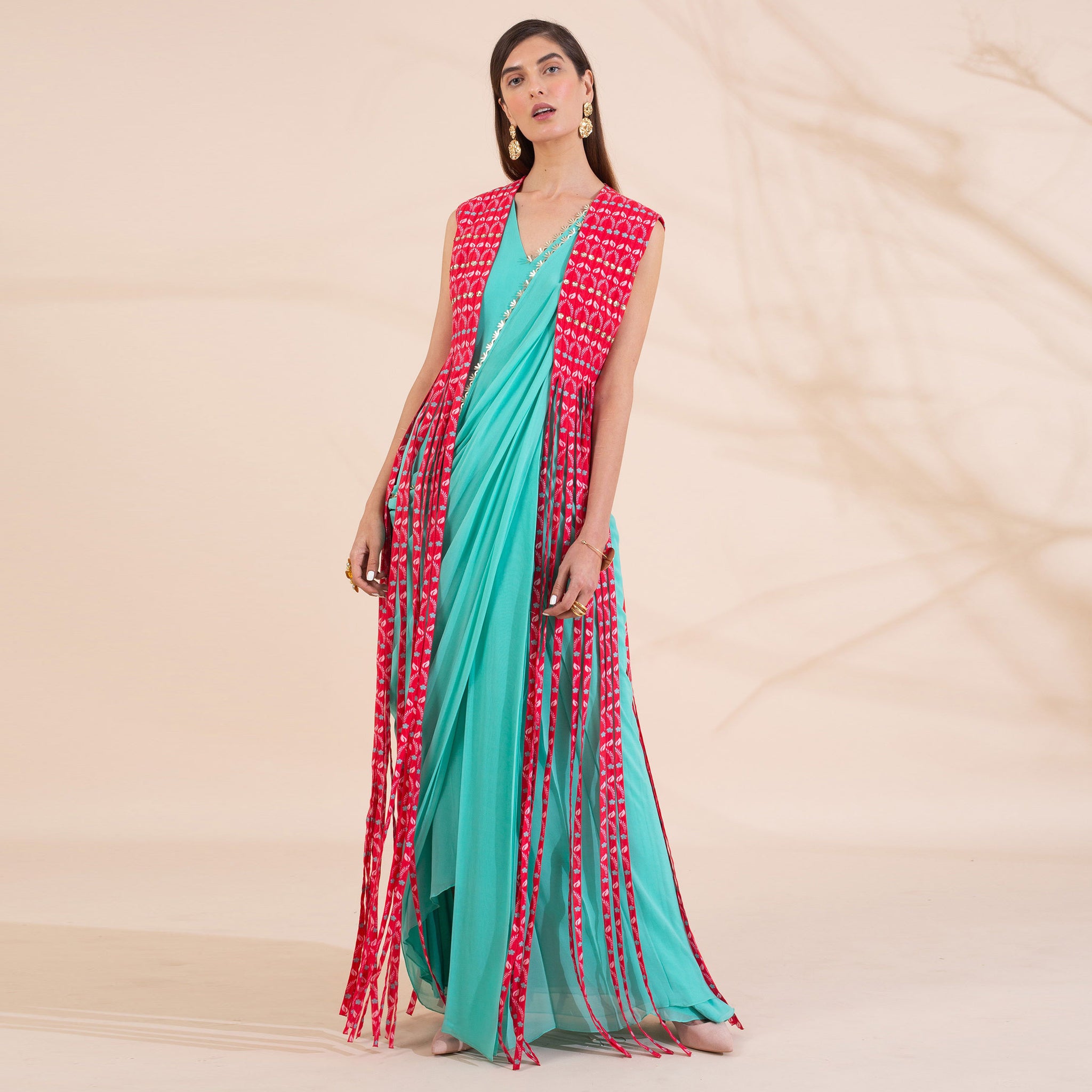 Pre Draped Sari with Fringed Jacket