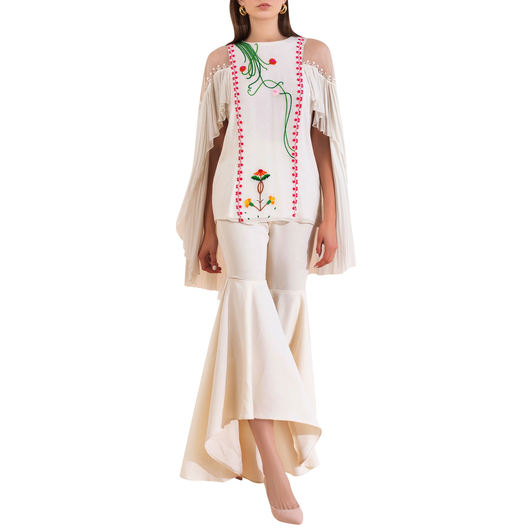 Embroidered Top with Statement Sleeves