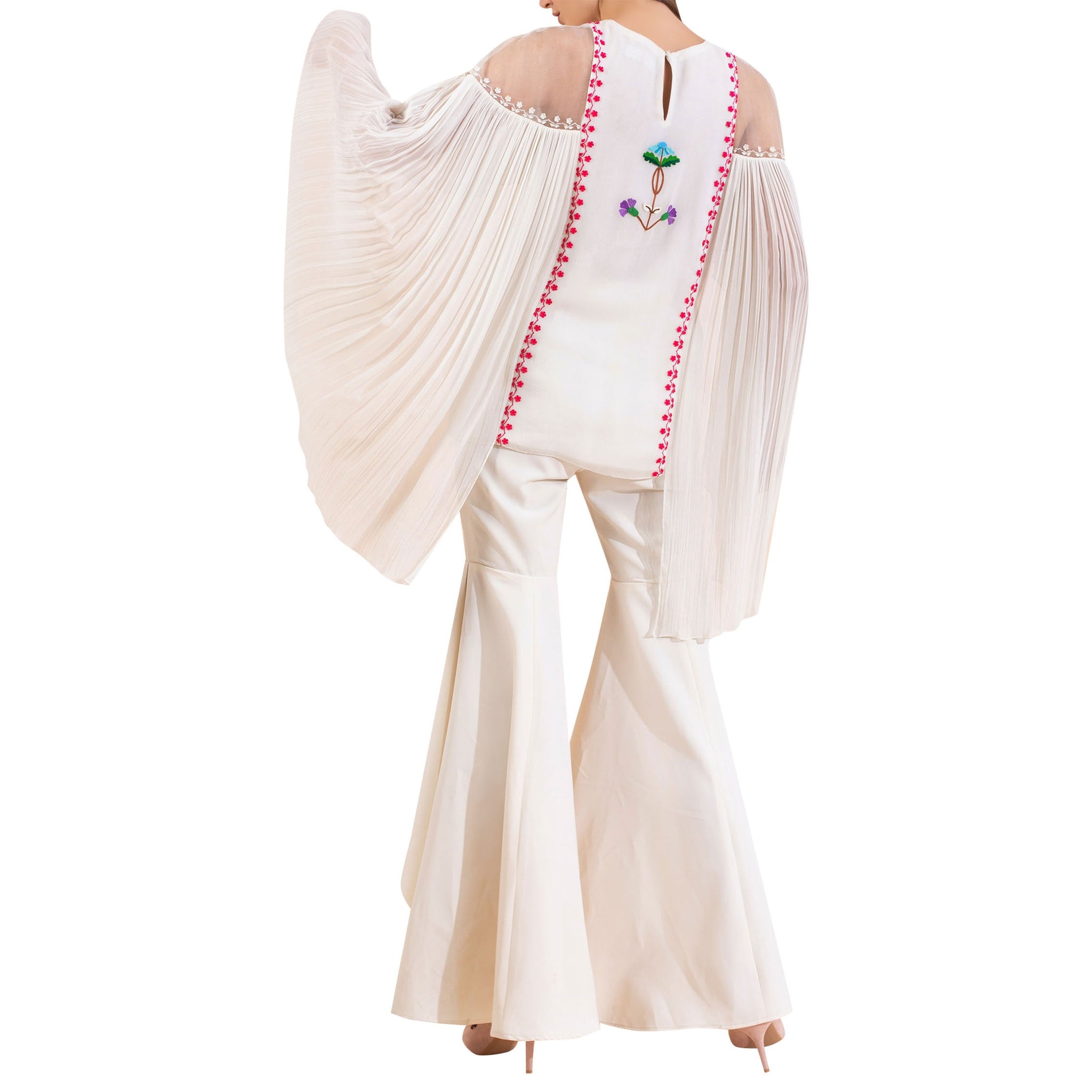 Embroidered Top with Statement Sleeves
