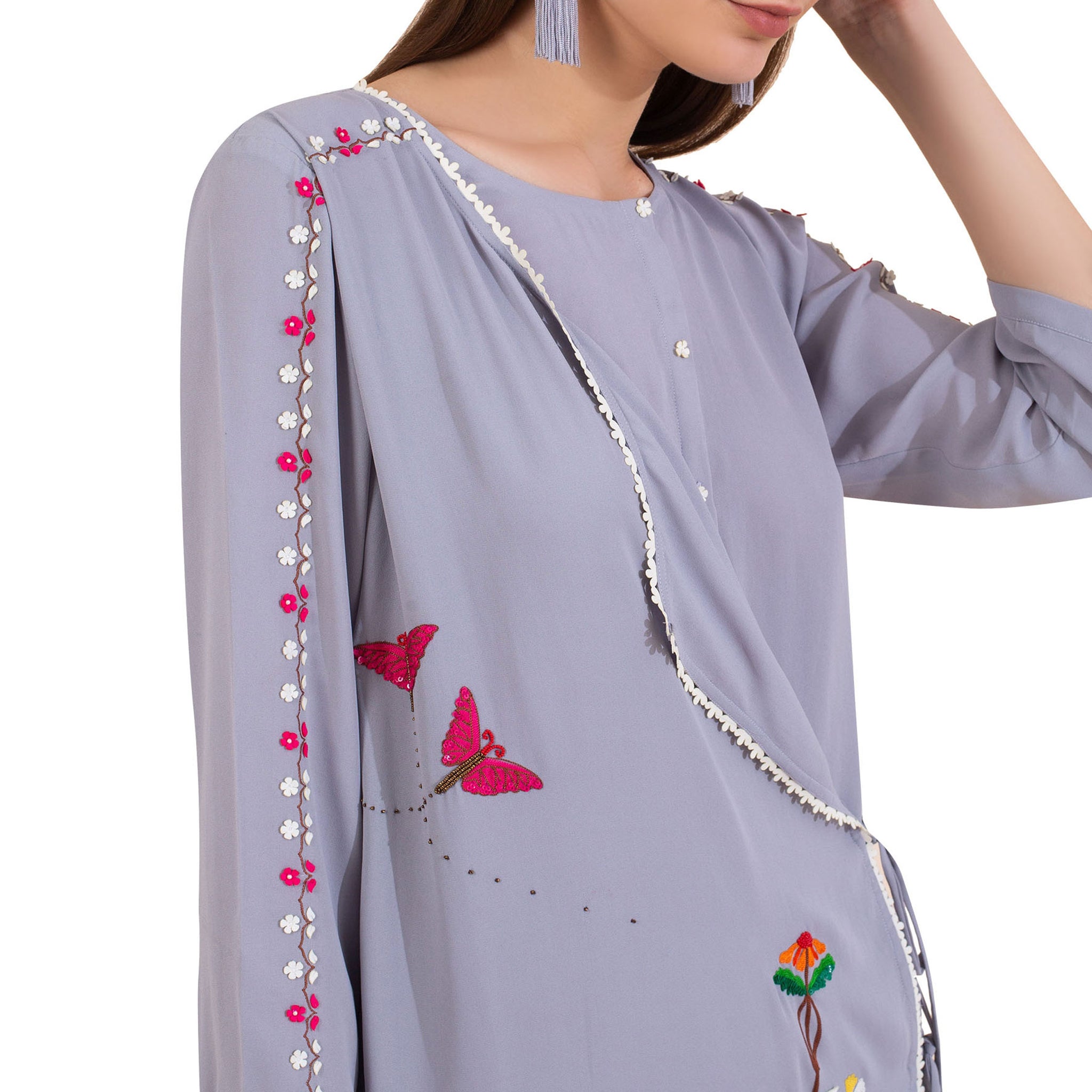 Embroidered Overlap Tunic