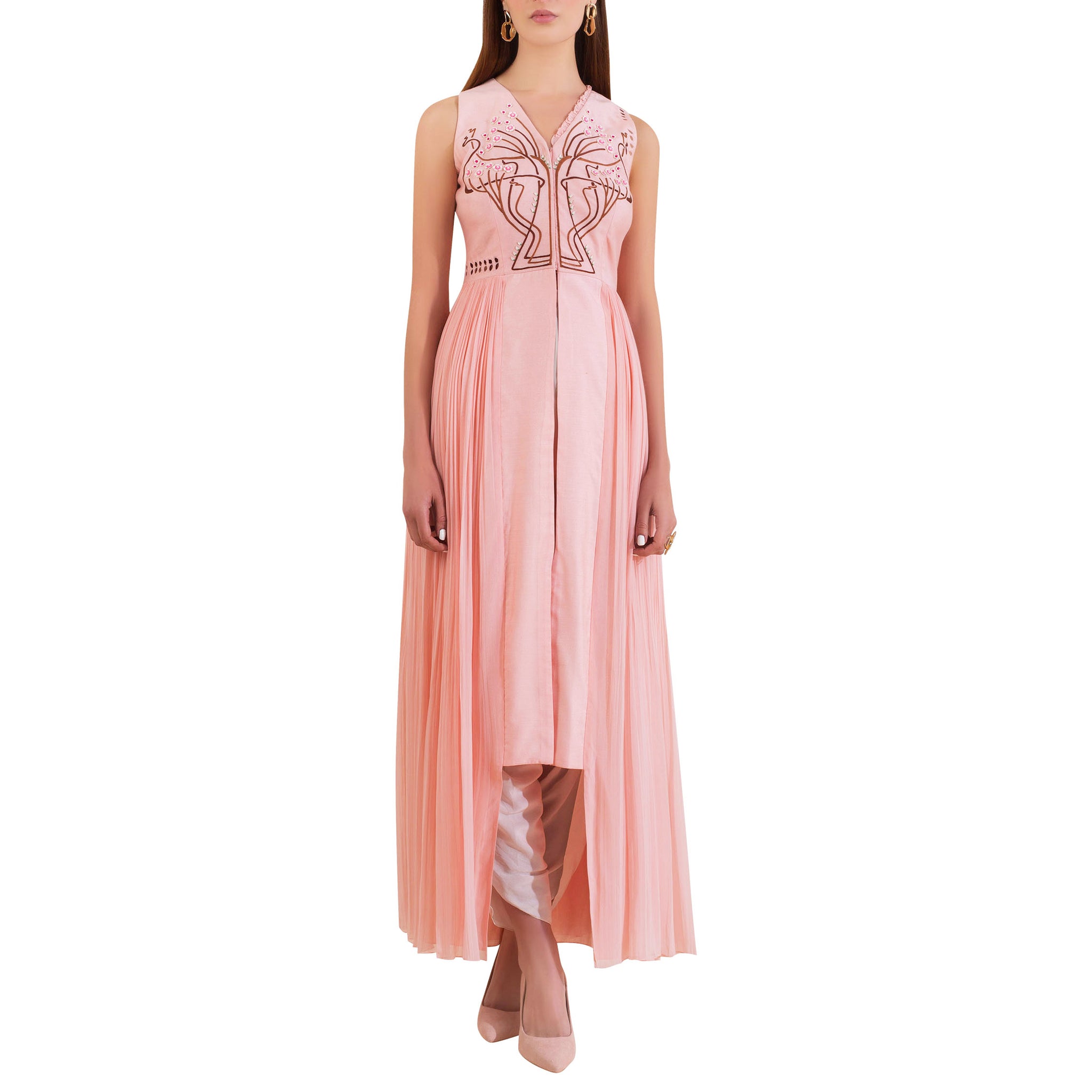 Embroidered Asymmetric Kurta with Dhoti Pants.