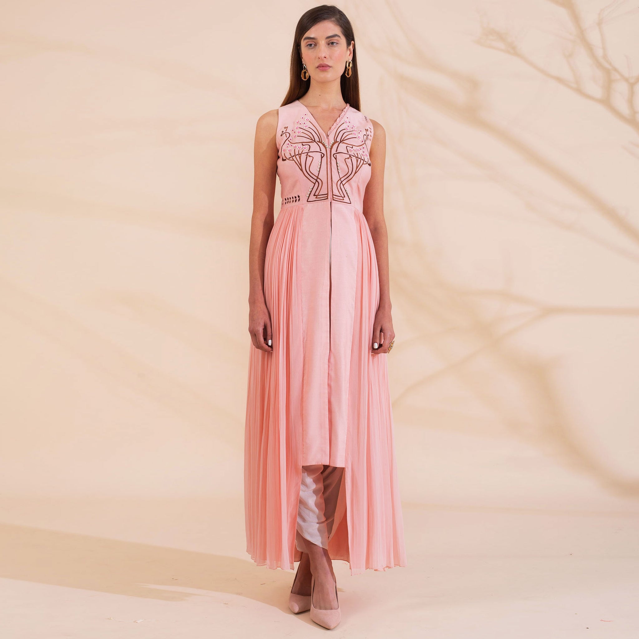 Embroidered Asymmetric Kurta with Dhoti Pants.