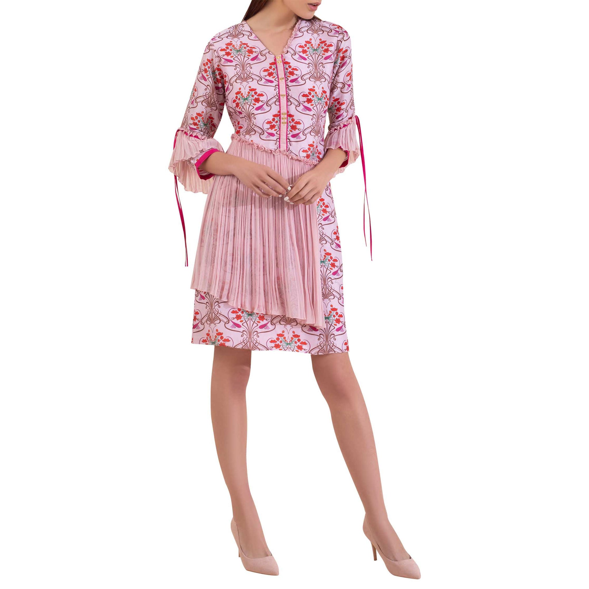 Floral Printed Dress with Pleats