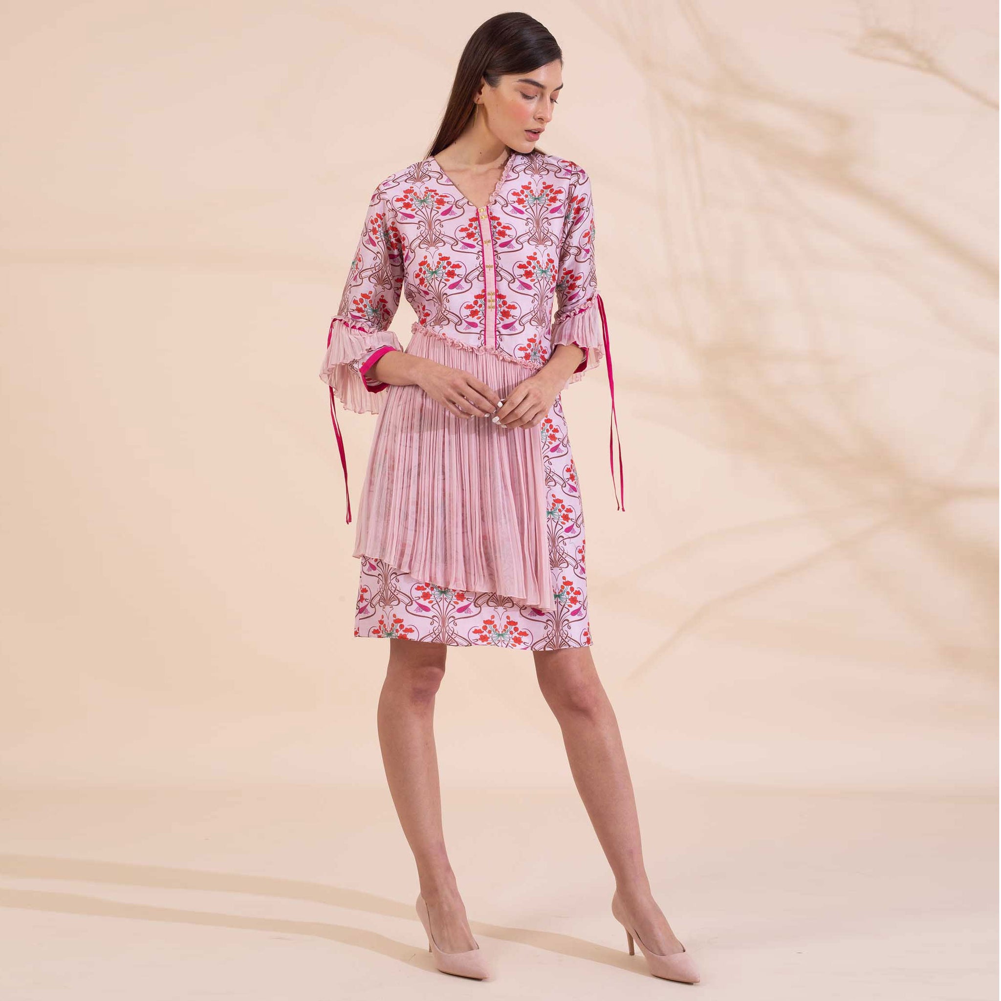 Floral Printed Dress with Pleats