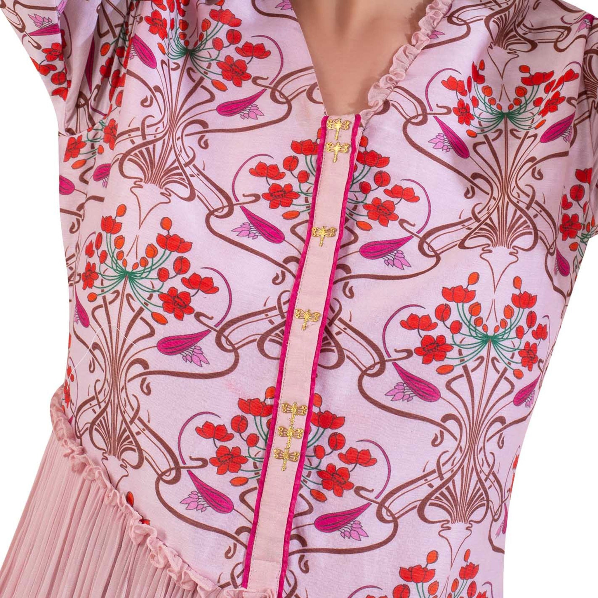 Floral Printed Dress with Pleats