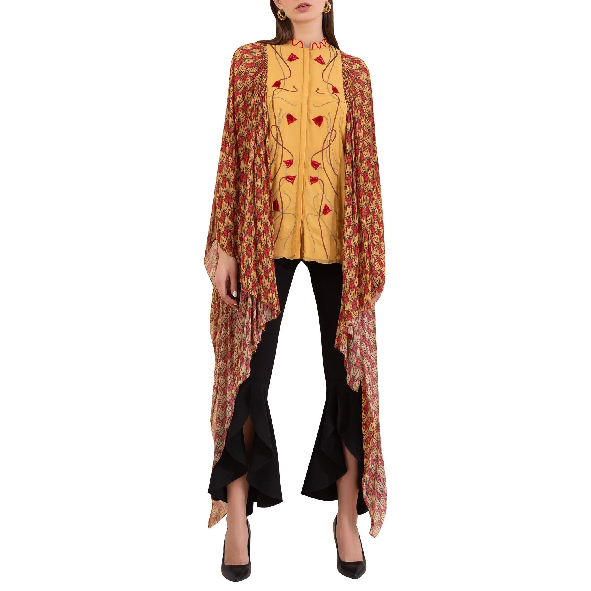 Hand Embroidered Tunic with Exaggerated Printed Sleeves