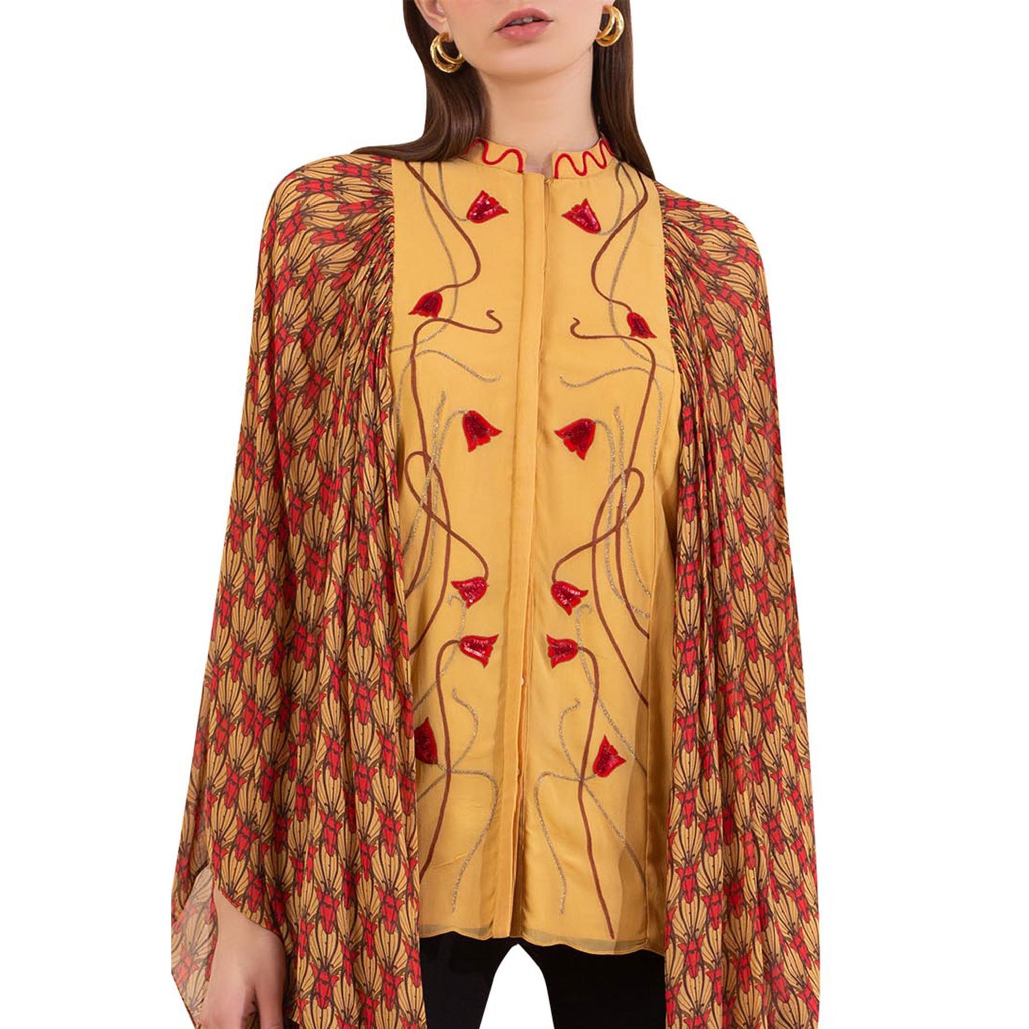 Hand Embroidered Tunic with Exaggerated Printed Sleeves