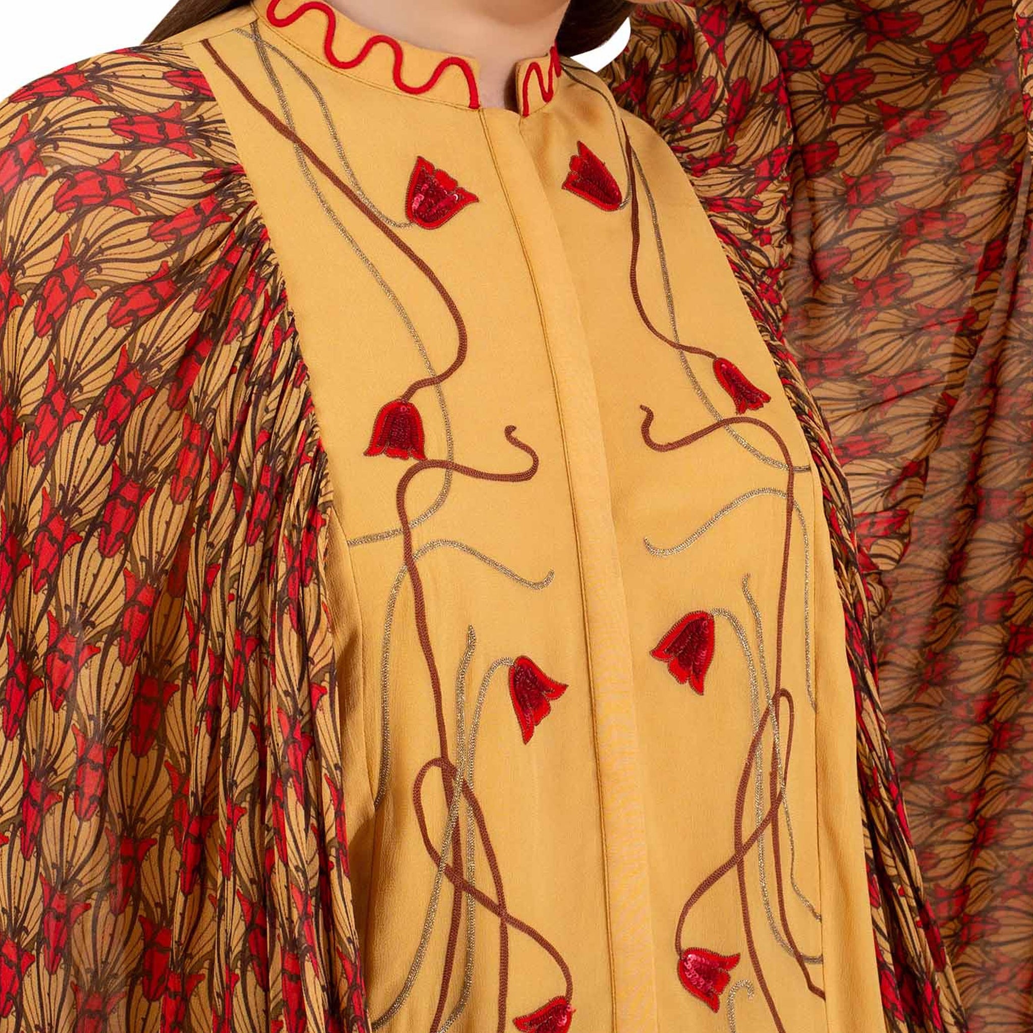 Hand Embroidered Tunic with Exaggerated Printed Sleeves